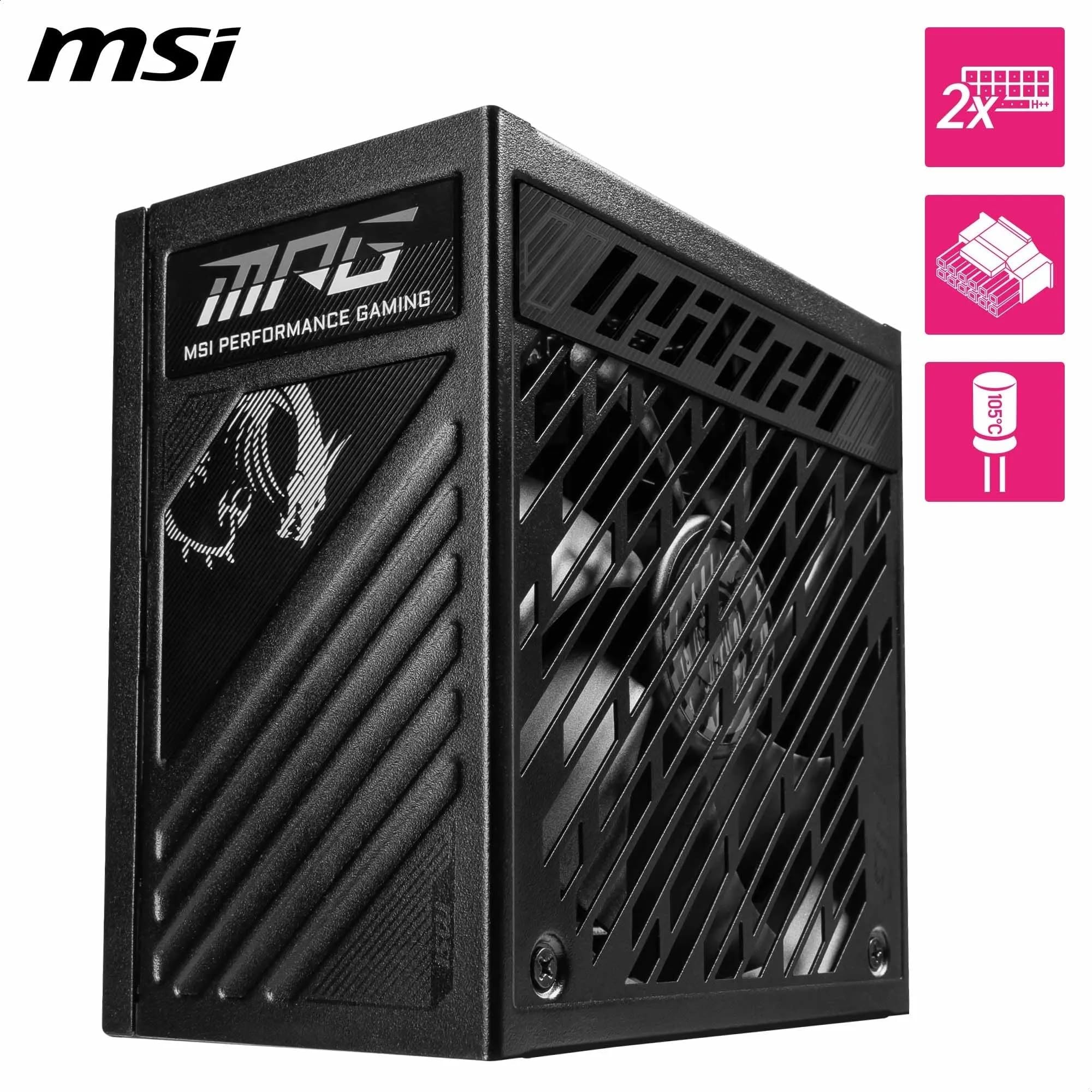 MSI MPG A850GS PCIE5 Bloc d'alimentation Prise EU, 850W, Certifié 80 Plus Gold, ATX 3.1, Compatible PCIe 5.1, Deux câbles 12V-2x6 natifs avec connecteurs Bicolores, ATX, câbles à Gaine gaufrée