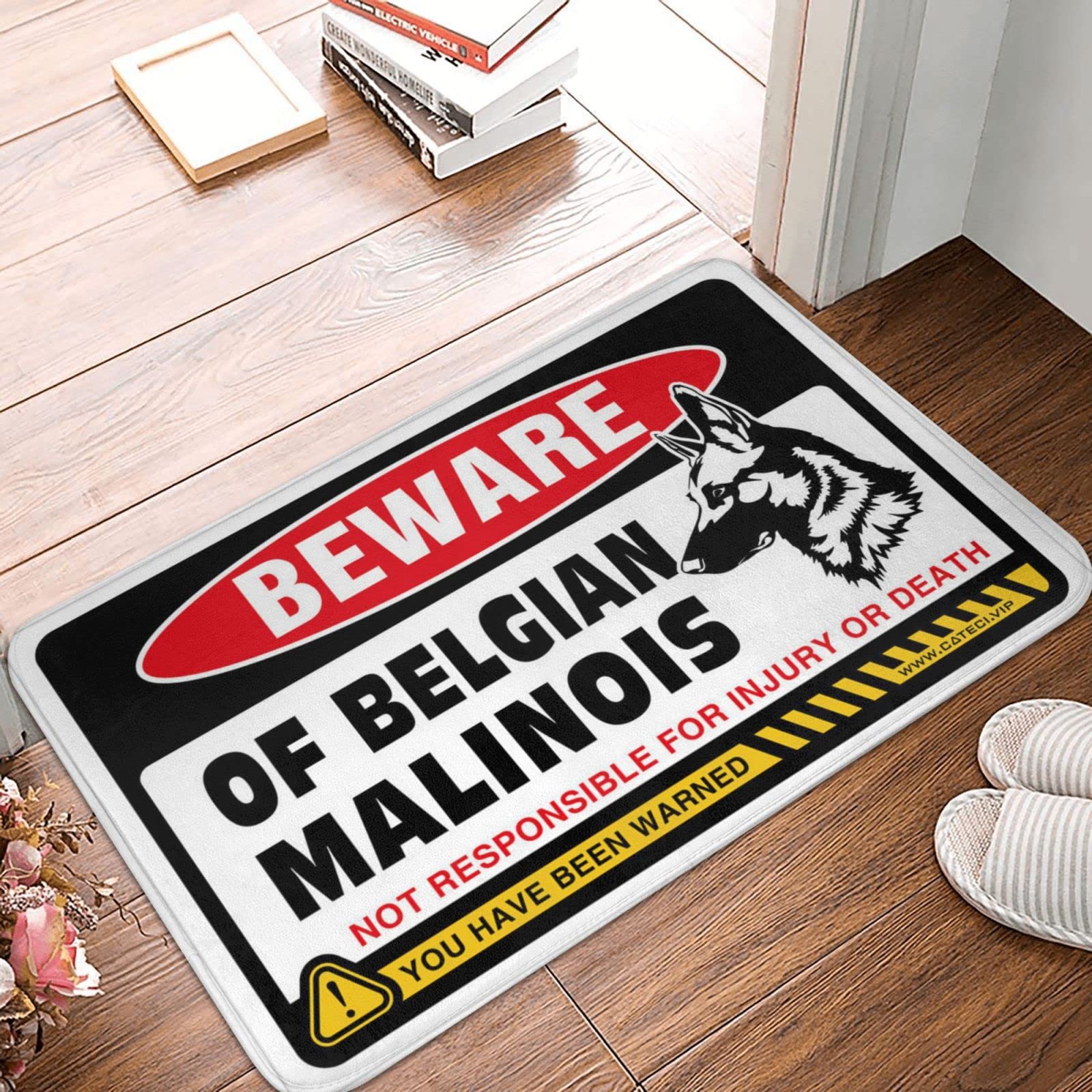 Tapis de bienvenue Beware Of Belgian Malinois antidérapant 65x90 cm