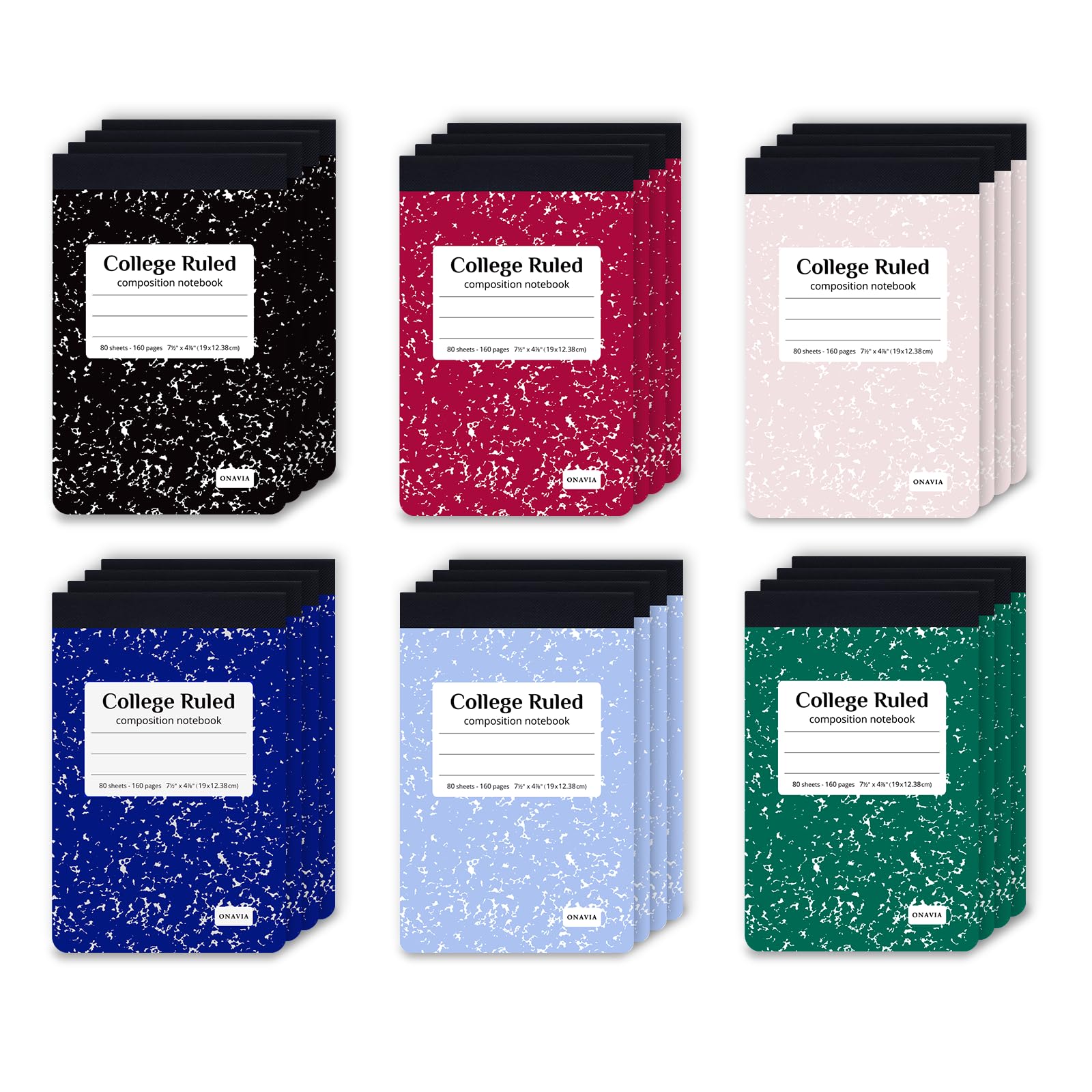 ONAVIA Confezione da 24 quaderni a mezza composizione, mini quaderni di carta a righe, 80 fogli, piccoli libri di composizione per materiale scolastico, appunti per ufficio, diario, viaggi, colori