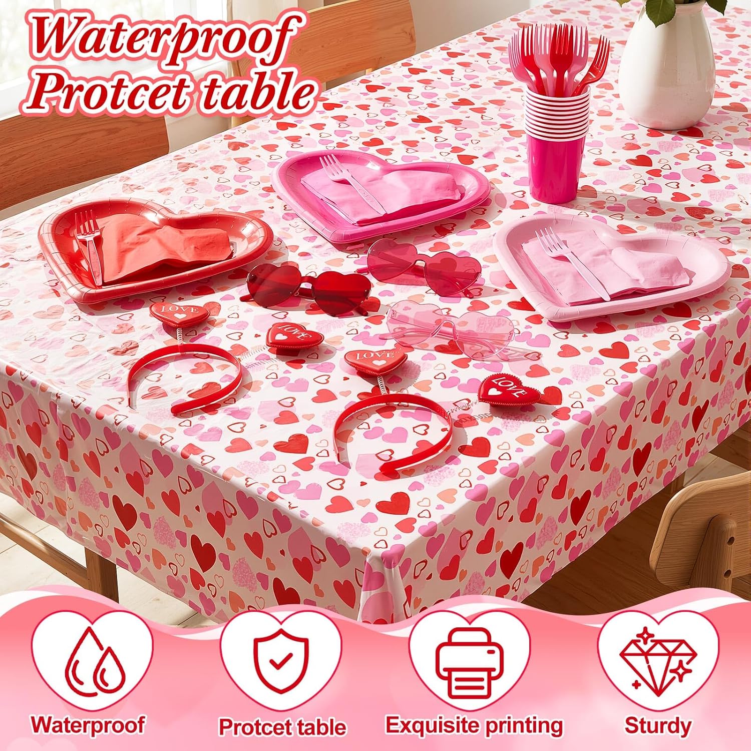 Ceenna 90 Pcs Galentines Day Party Decorations Galentine's Gang Banner Disposable Heart Shaped Plates Napkins Paper Cups Lip Balloons Tablecloth Headbands Glasses Supplies Serve for 12 Guests