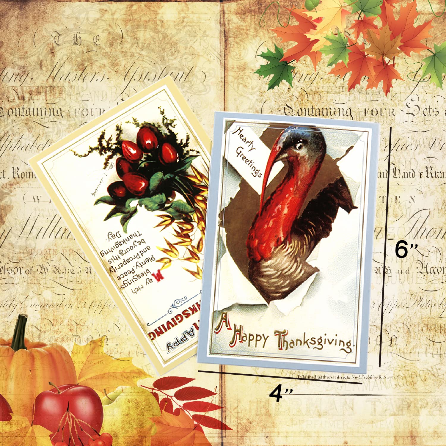 Old Fashioned Thanksgiving Day Cards 1950s Vintage Mid Century