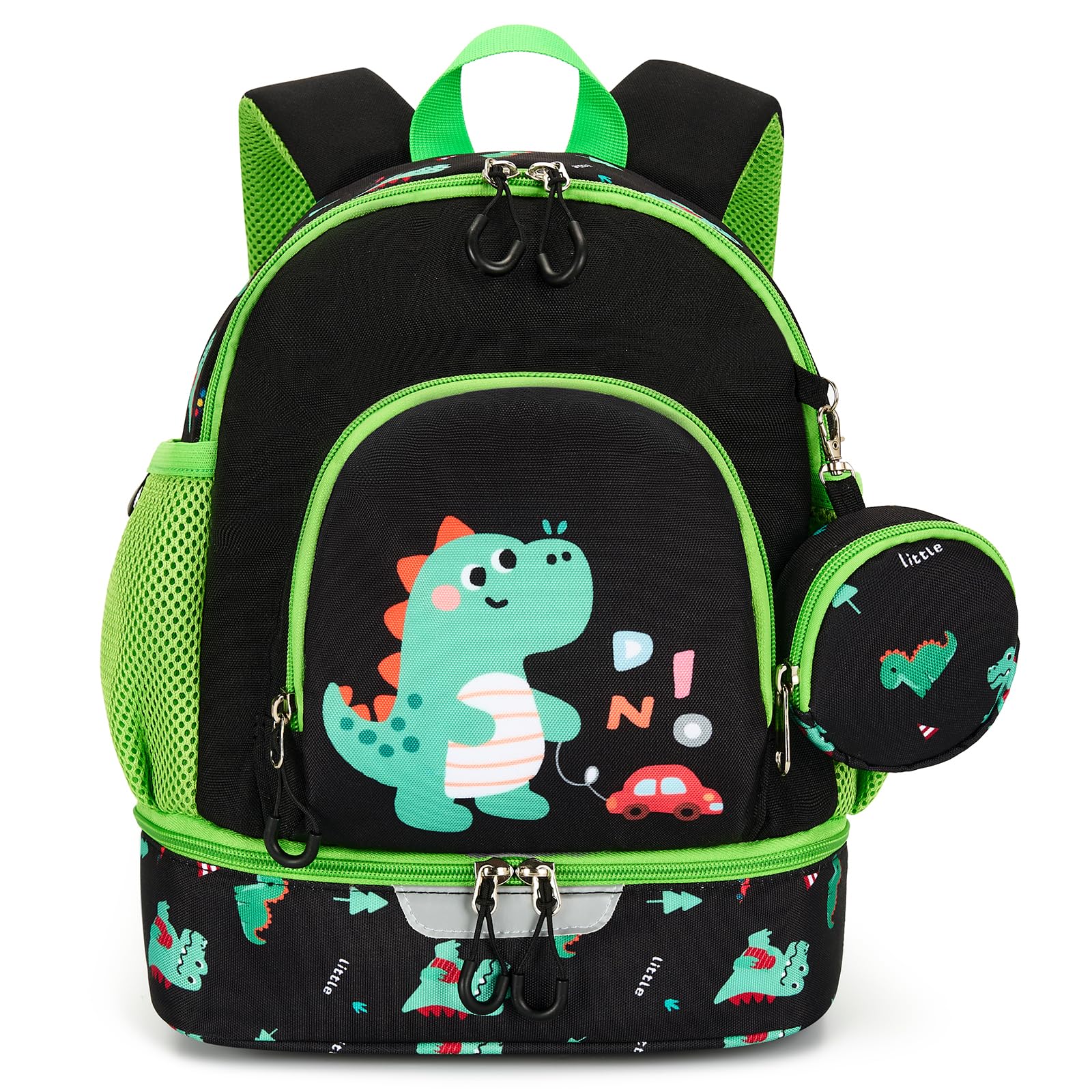 PROTAURI Sac à Dos Enfant Maternelle Garçons, Cartable Ecole Avec Porte-Monnaie, Sangle de Poitrine, Compartiment Isotherme pour Boîte à Déjeuner, 2-6 Ans(Dinosaure)