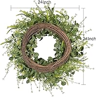 Vista 6 de Corona de primavera de margaritas artificiales de 24 pulgadas con hojas verdes de eucalipto, corona de granja para puerta delantera, pared y Blanco