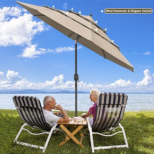 Miniatura 3 de Yescom Sombrilla de patio de 3 niveles UV70+ de 10 pies con manivela para patio al aire libre, jardín, mercado, mesa de comedor