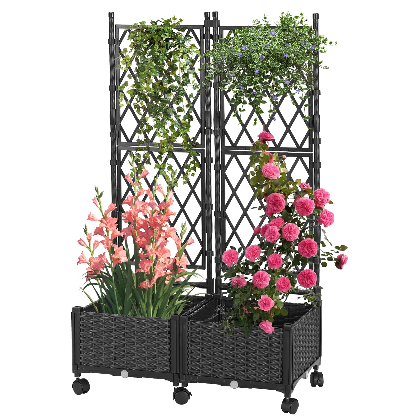 (similar ) Raised Garden Beds with Screen Outdoor, Garden Trellis for Climbing Plants Indoor, Raised Privacy Planter Box with Trellis for Balcony Backyard Patio, Black, 2 Pcs