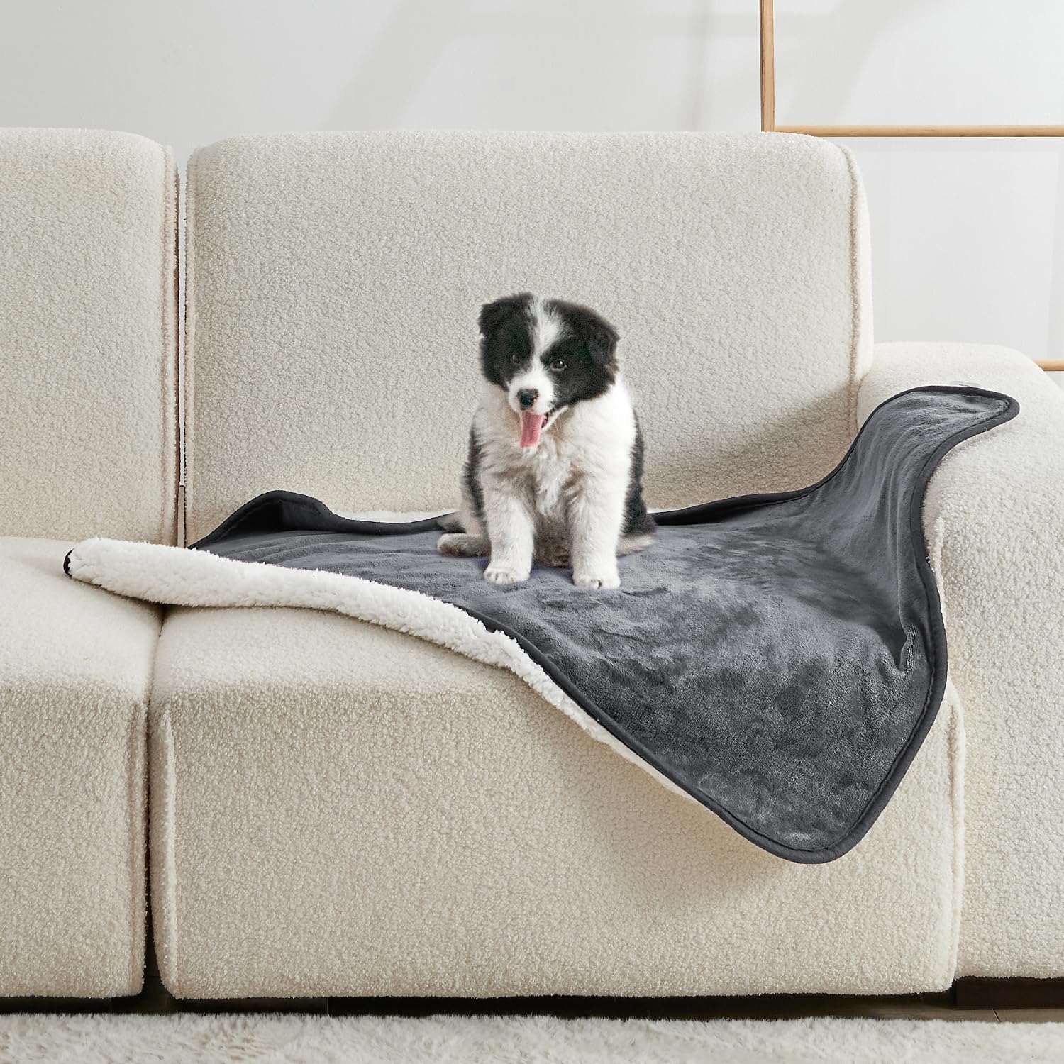 Yaning Waterproof Blanket for Bed Couch Sofa Soft Liquid Pee Proof Pet Blanket for Dog Puppy Cat Reversible Sherpa Fleece Blanket for Furniture Protector (Dark Grey