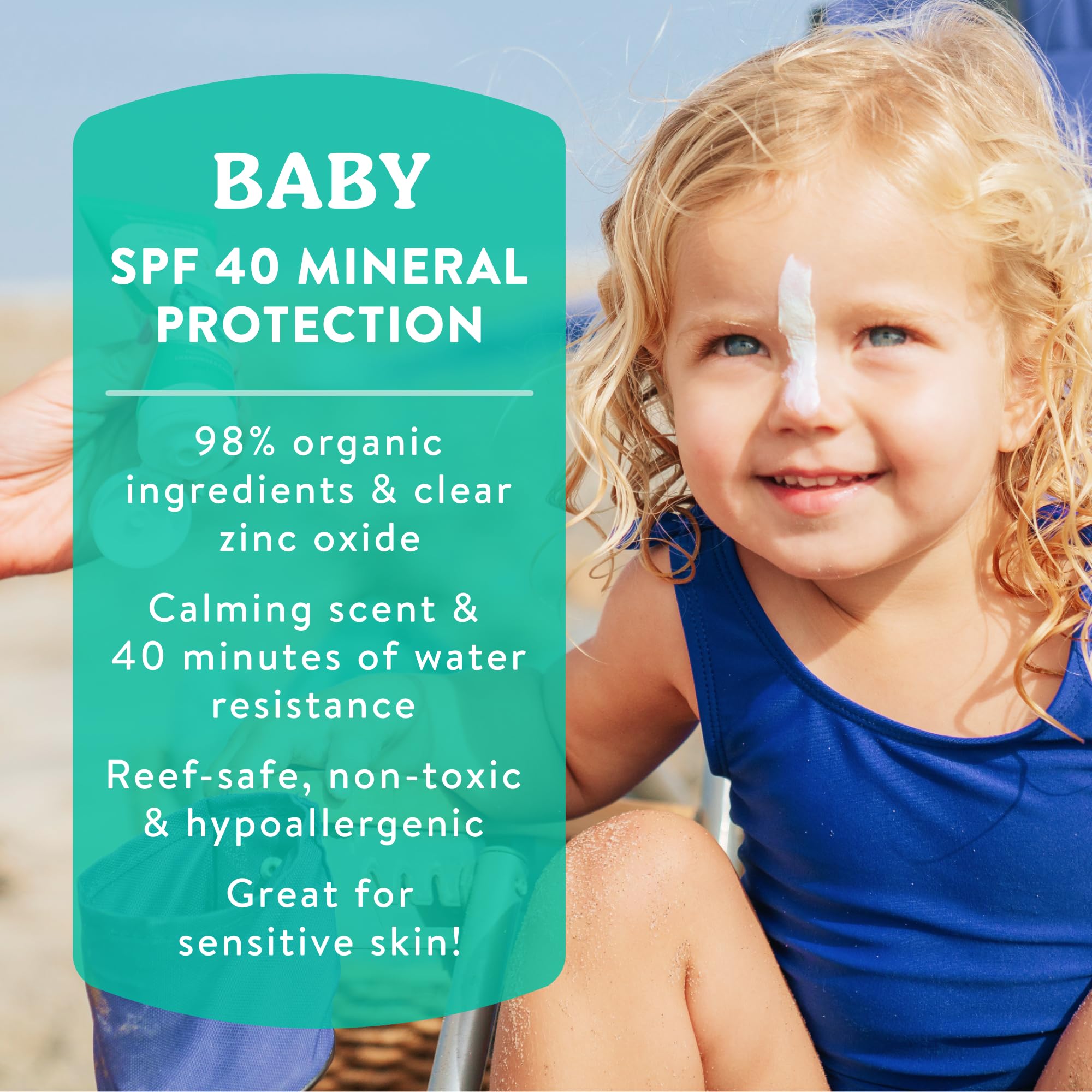 Badger Crème solaire minérale naturelle SPF 40 Baby Reef Safe avec oxyde de zinc transparent, large spectre et résistant à l'eau, camomille, 2,9 ml