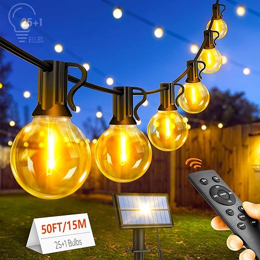 15M Solar Lichterkette Außen Strom: 25+1 LED Glühbirnen Outdoor Lichterketten Aussen Wetterfest Dimmbar Warmweiß Aussenlichterkette Retro Lights Birnen Party Terrasse Biergarten Pavillon Balkon Garten