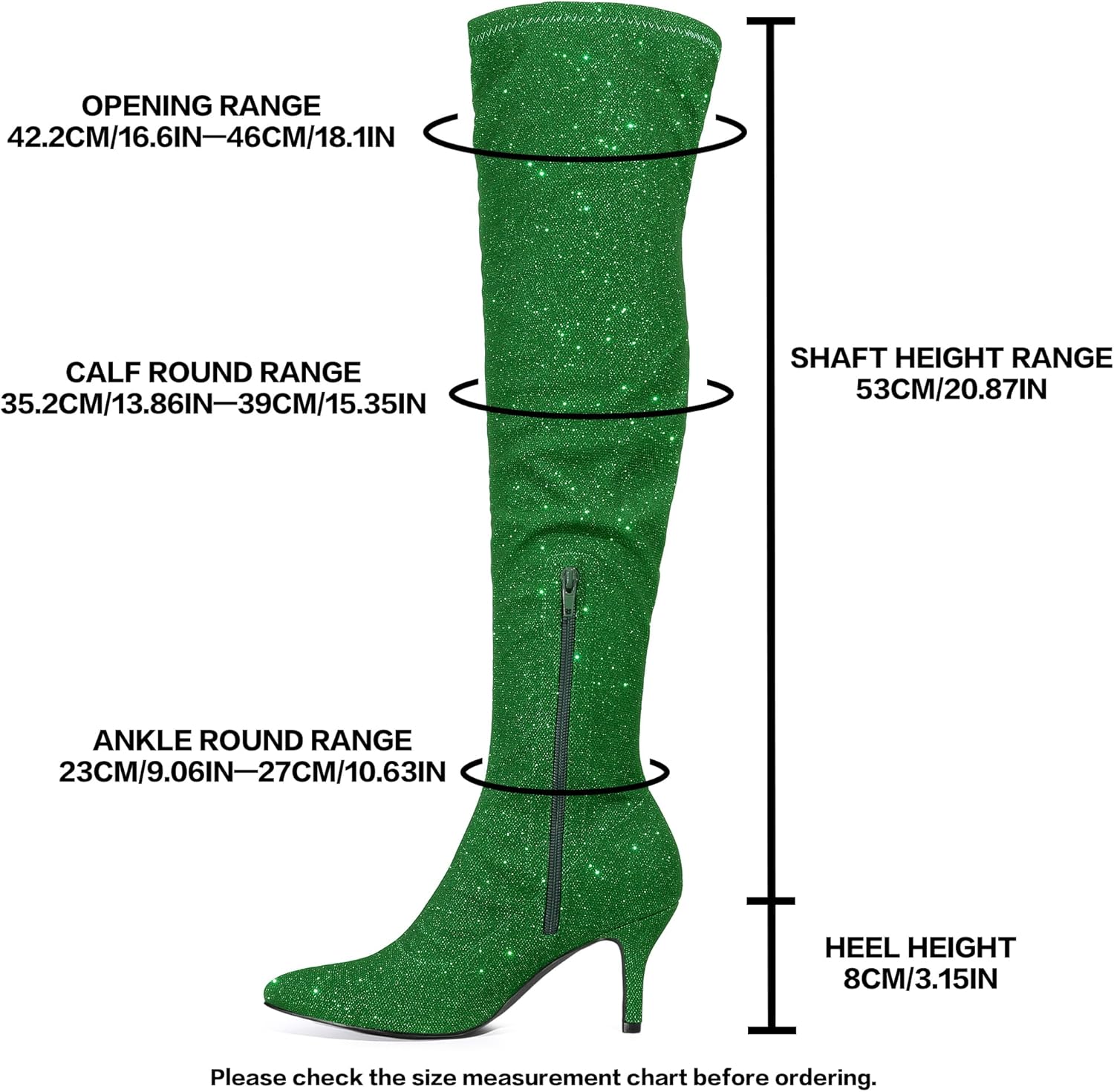 Allegra K Women's Glitter Pointed Toe Stiletto Heel Over the Knee Thigh High Boot