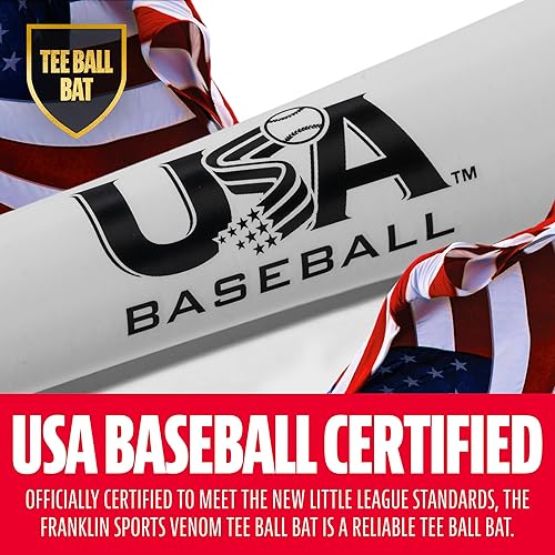Miniatura 23 de Franklin Sports Bate de teeball para niños, veneno + aluminio Barracuda + compuesto, certificado de béisbol de Estados Unidos para niños + niñas