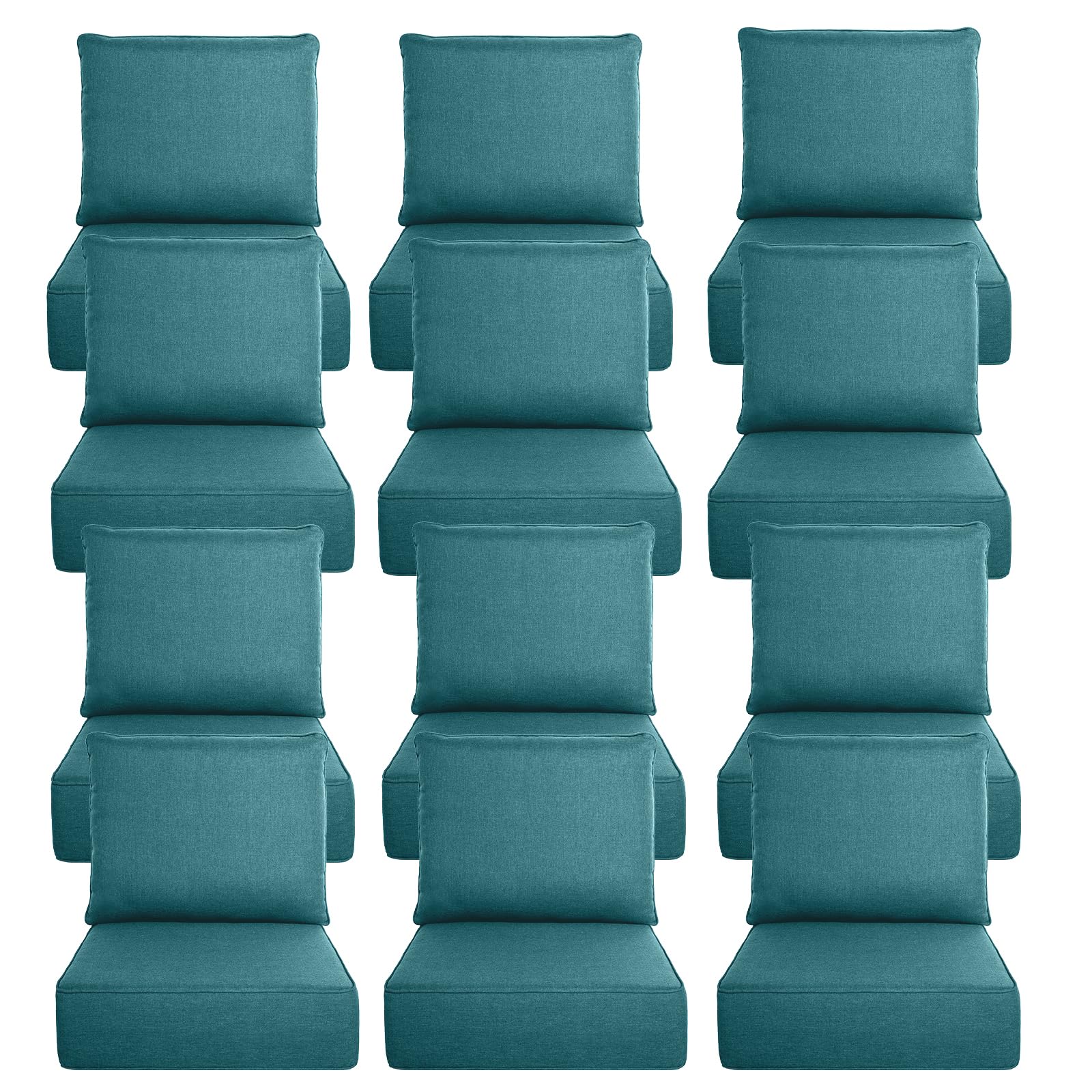 Luxury 6" Thick Outdoor Cushion Set 12 - 24x24 Patio Furniture Cushions with 28D High-Density Foam, Water-Resistant &amp; Fade-Resistant Fabric, Removable Covers for Patio Furniture Sofa - Peacock Blue