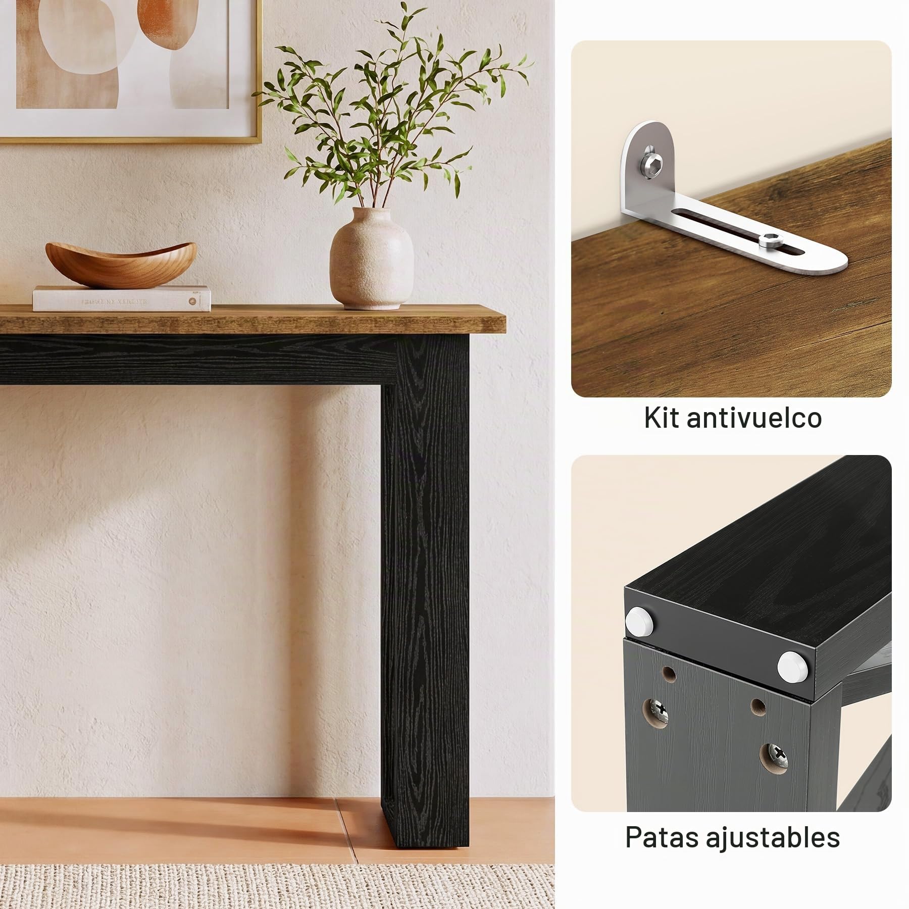Tribesigns Mesa Consola Estrecha Industrial de 105 cm, Consola de Entrada para Sofá con Patas Metálicas para Salón, Entrada, Cocina, Dormitorio, Marrón Rústico y Negro