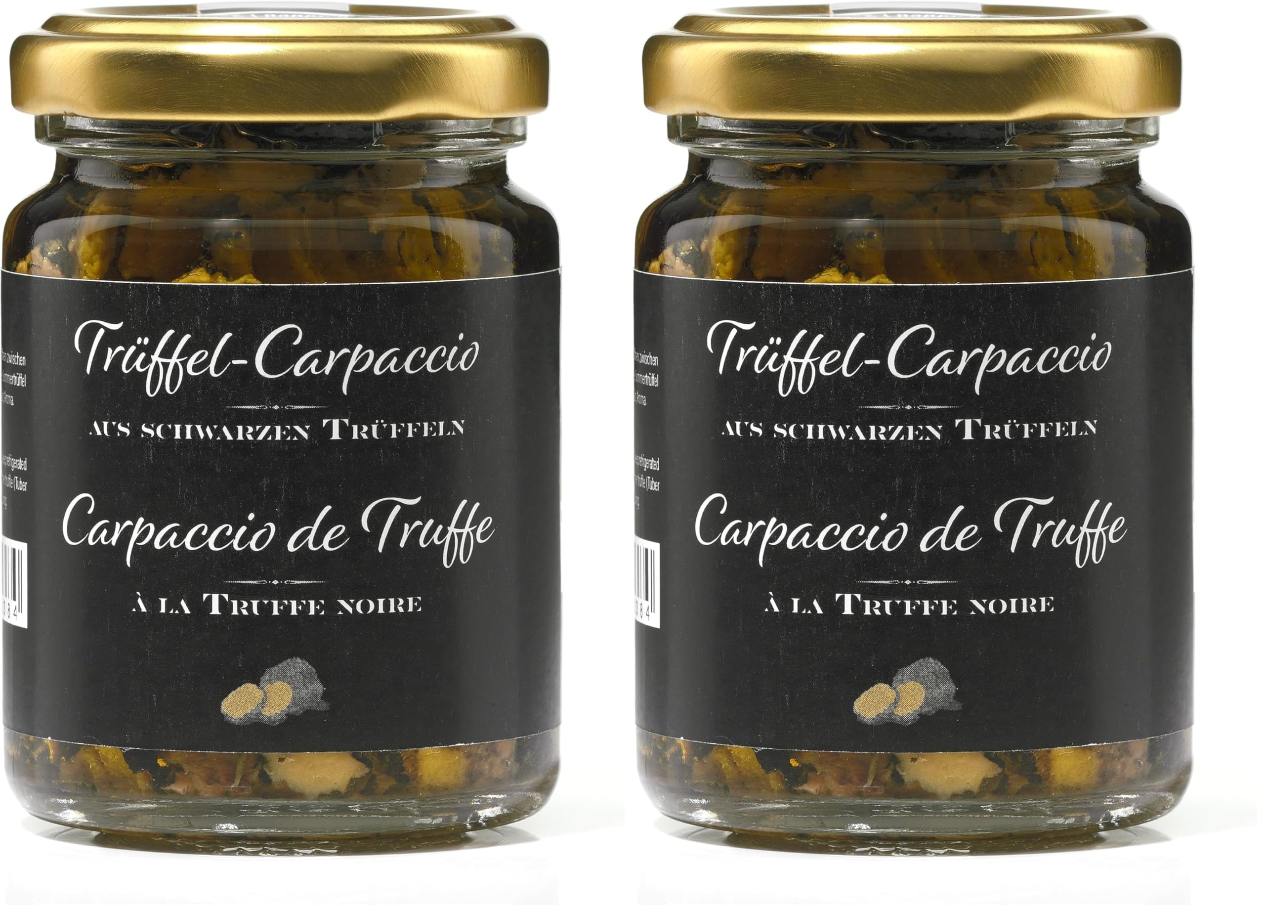 Edles Trüffel-Carpaccio mit echtem schwarzen Trüffel in extra-nativem Olivenöl, 90g. Feine Scheiben von schwarzem Trüffel. Vegan und glutenfrei (Packung mit 2)