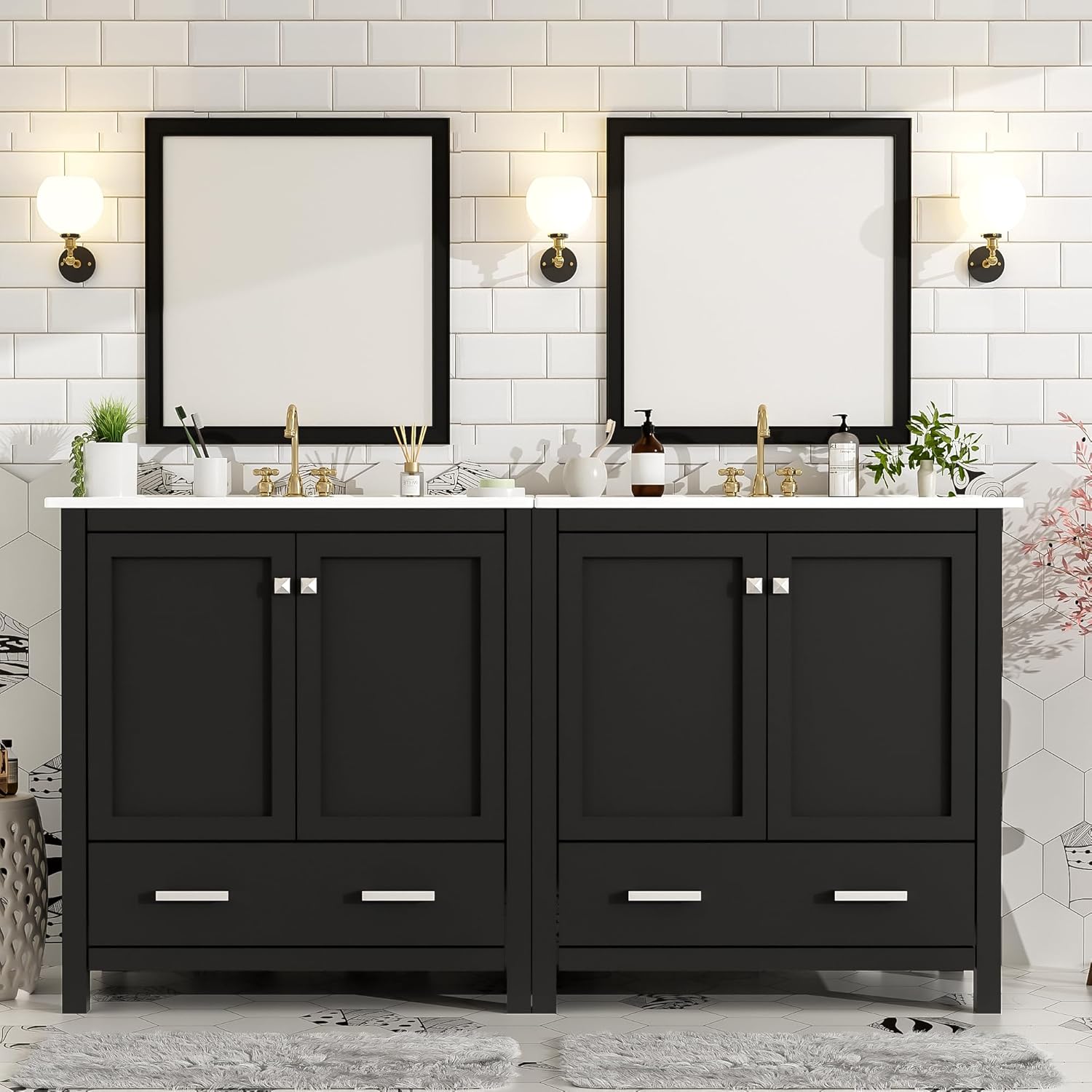 Amazon.com: Guxeei 60 Inch Bathroom Vanity Set with Double Vanities ...