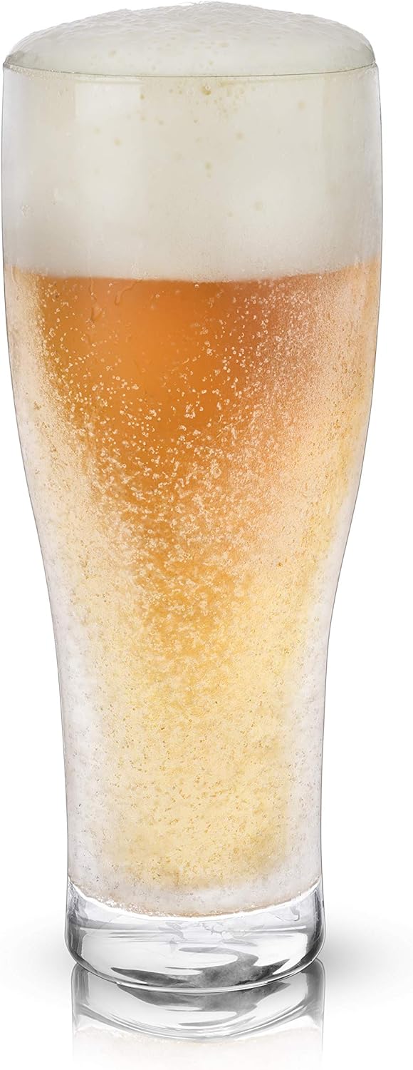 Viski Glacier 16oz Double Walled Beer Glass with Cooling Gel - Keeps Beer Cold Longer, Ideal Gift for Dad & Beer Lovers
