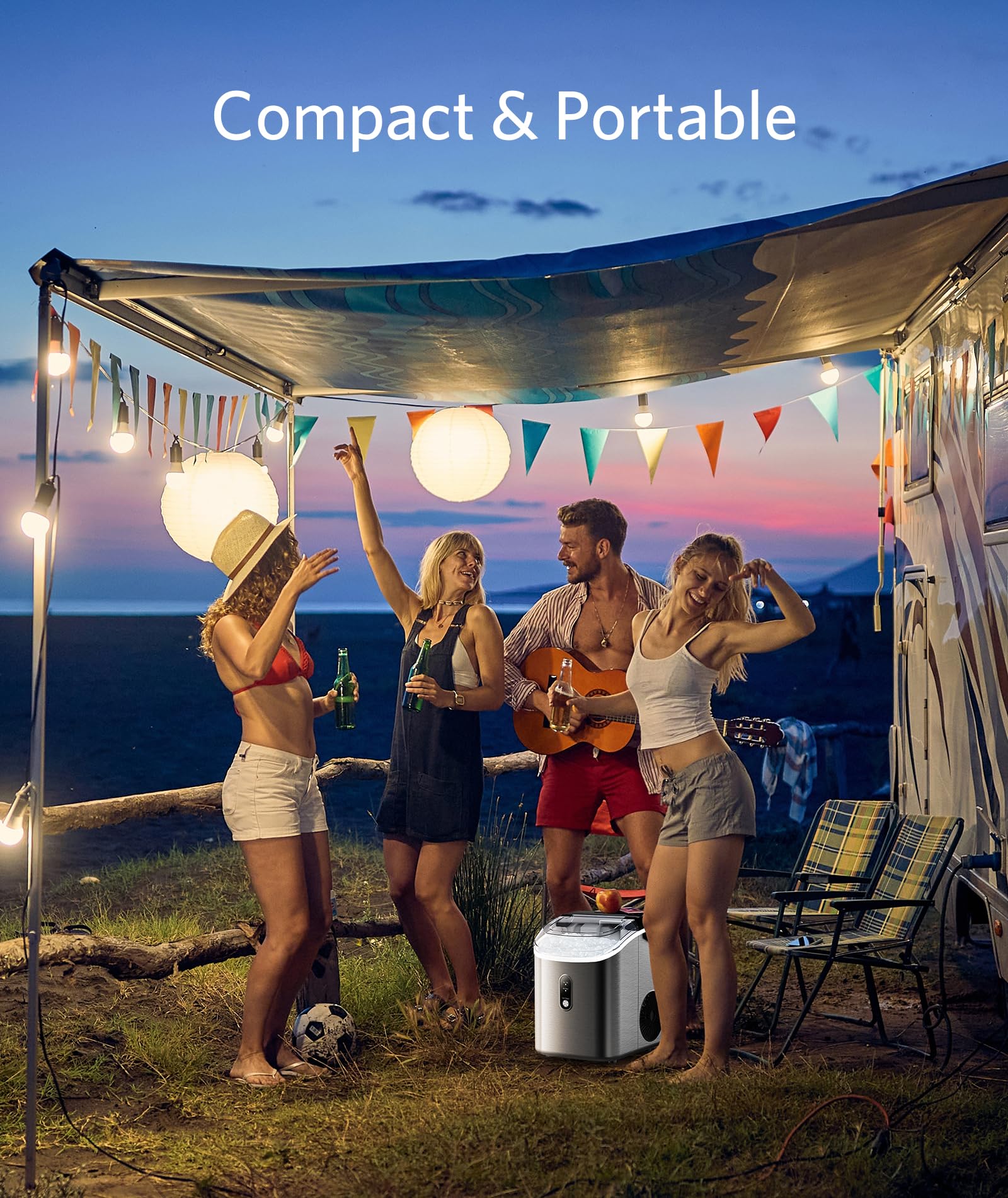 Nugget Ice Makers Countertop, Pellet Ice Maker Machine with Soft Chewable Ice, 34lbs/Day, One-Click Operation, Pebble Ice Maker Countertop with Self-Cleaning for Home/Office/RV/Camping on Fridge.com