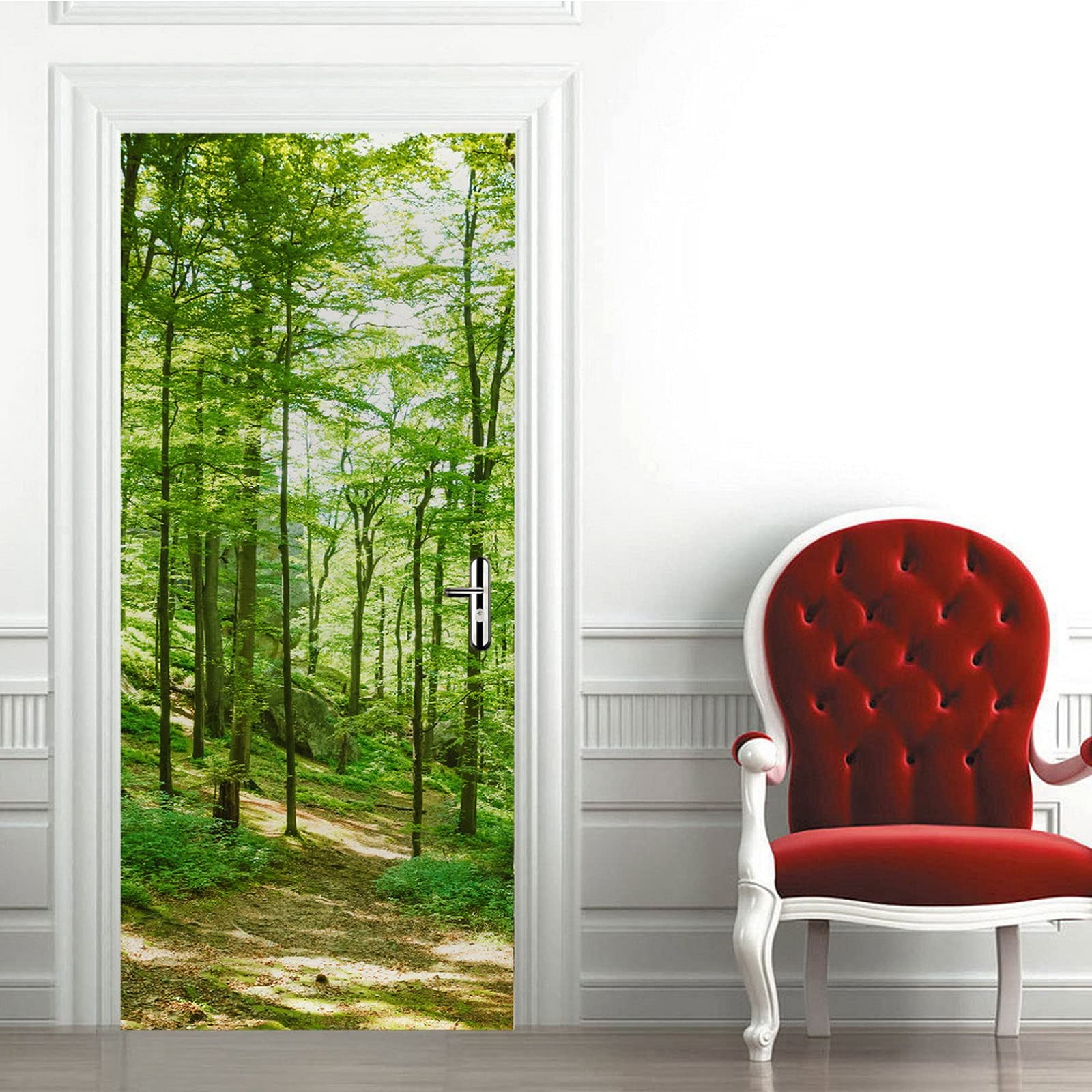 A.Monamour Adesivo Porta Autoadesiva Alberi Verdi Natura Foresta Paesaggio Vinile PVC Adesivi per Porte Interne 3D Pellicola Adesiva Poster Sticker Murale Decorazione da Parete Carta da Parati