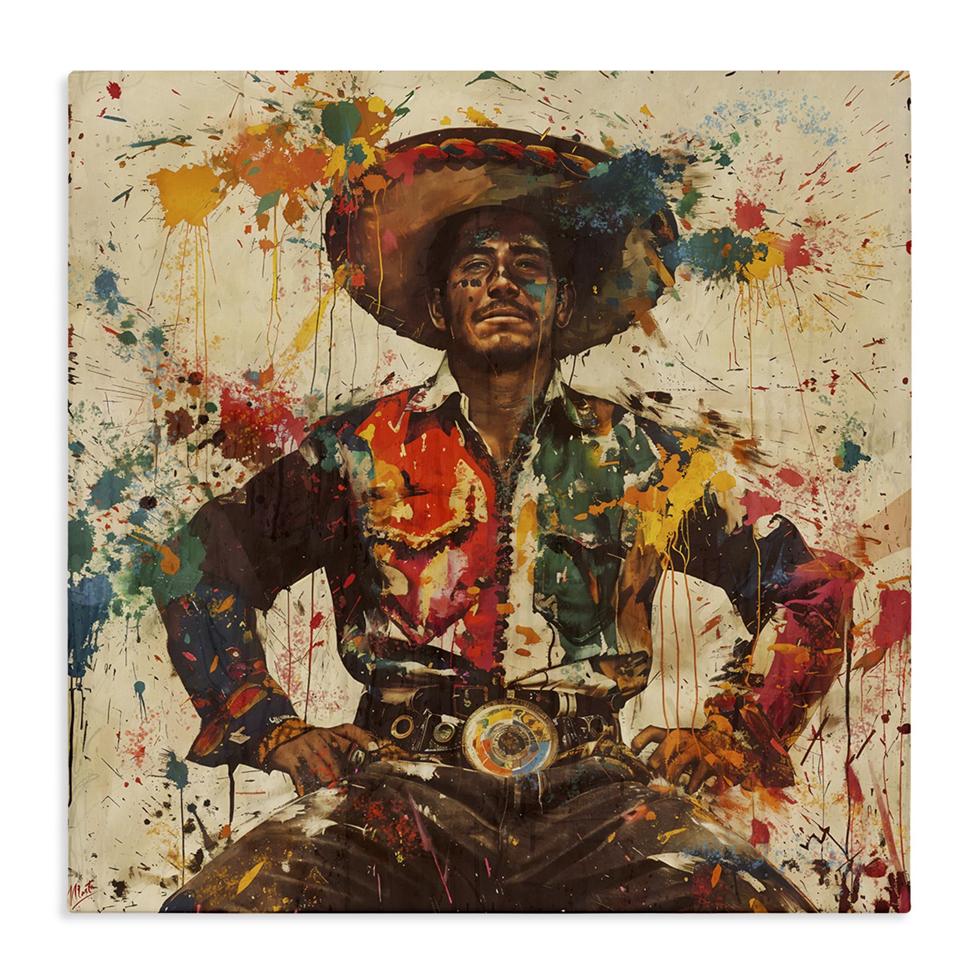 Stupell Industries 'El Mexicano with Paint Splatters', Canvas Art, 36 x 36 Inches, Easy to Hang and Sturdy, Made in USA, by Marta Wiley