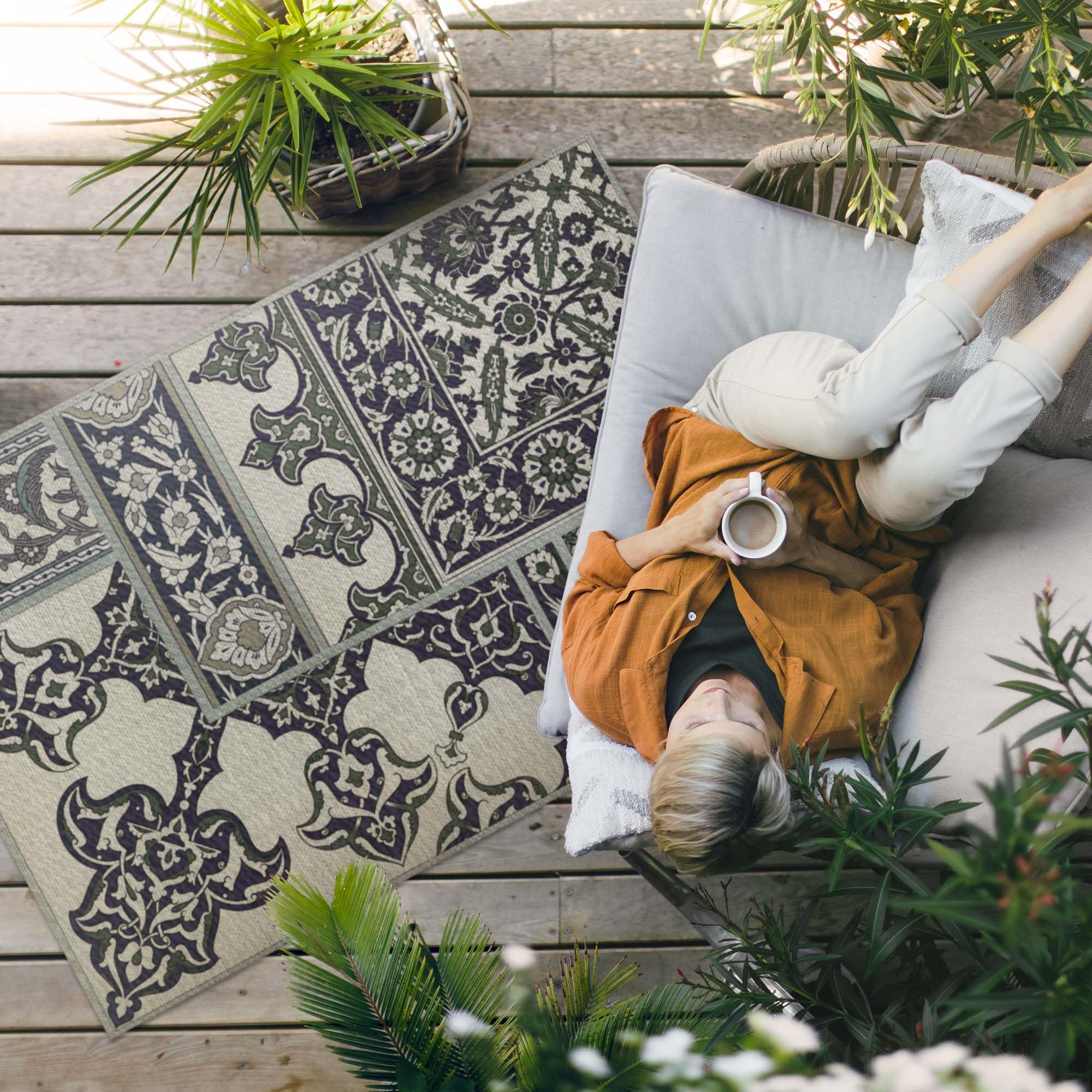 Outdoor Teppich 60x90 cm Wasserdichter Kunststoffteppich Rechteckig Ideal für Balkon Terrasse Garten für den Außenbereich Einfach zu Reinigen PVC - Patchwork – Autor Albert Racinet