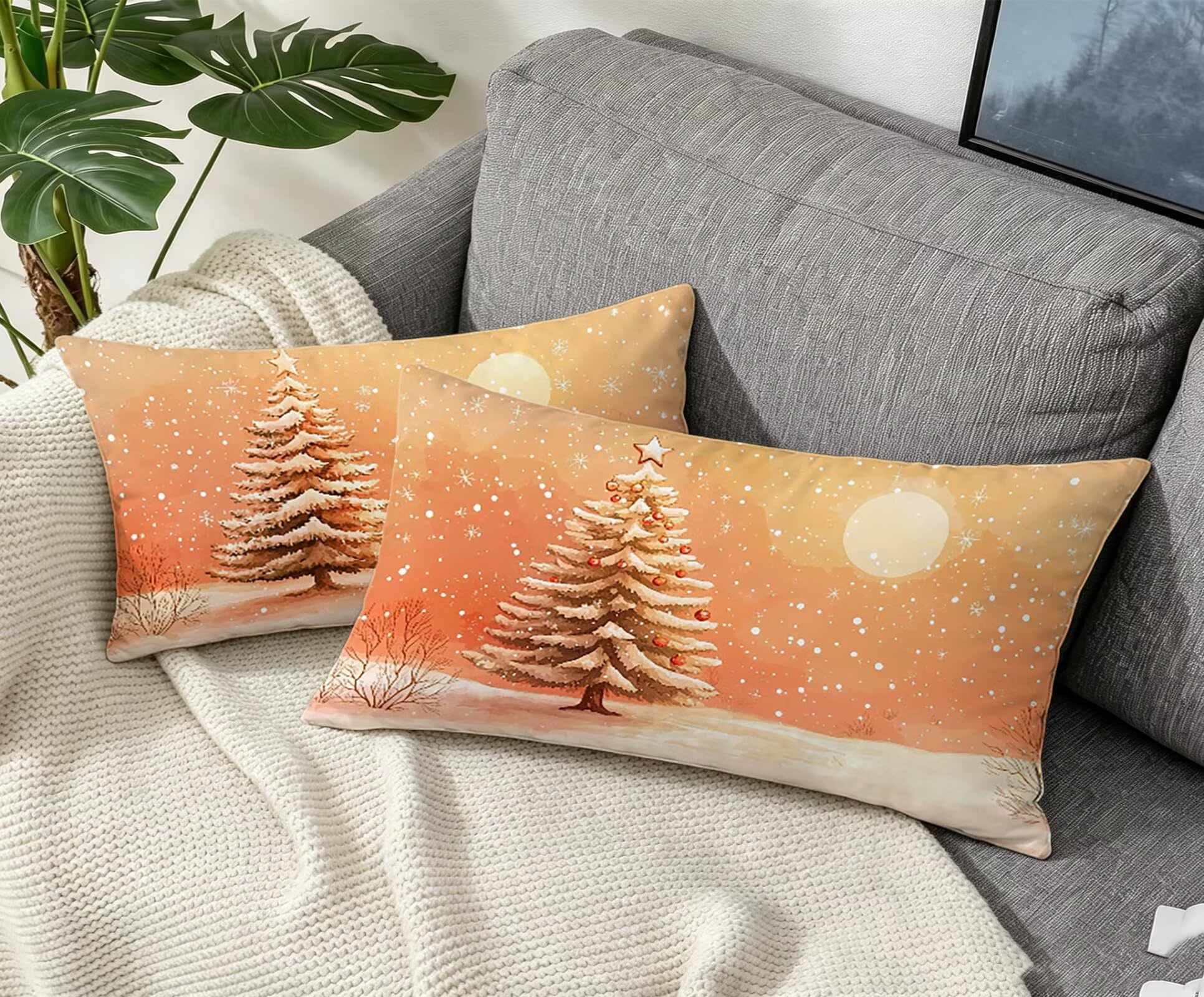 Sonnenuntergang Kissenbezug 60x80 Weihnachtsbaum Kopfkissenbezug 2er Set ,Wohnaccessoires & Deko ,Weich und Atmungsaktiv Samt Stoff mit Verstecktem Reißverschluss für Bett Sofa Kissen Dekokissen-86309