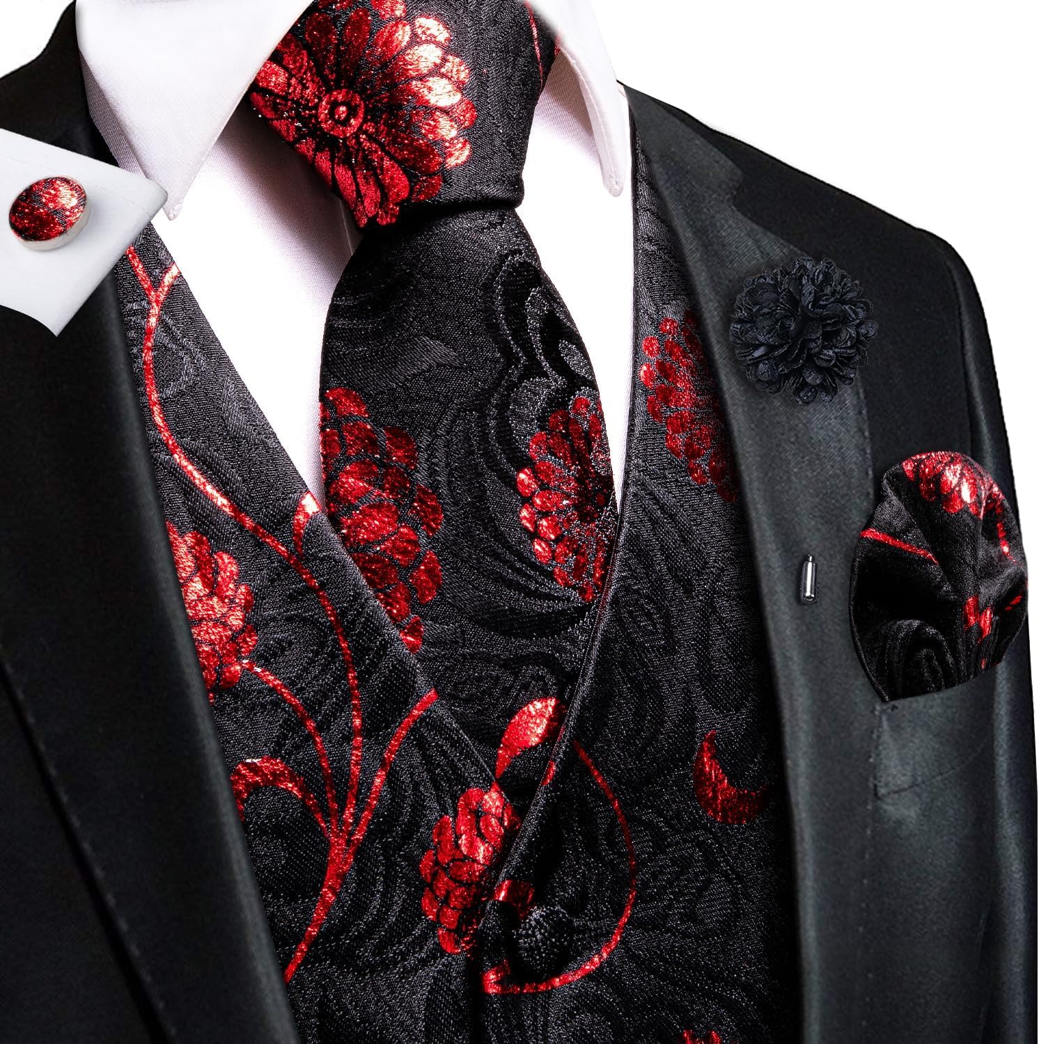 Hi-Tie Men's Suit Vest Business Formal Waistcoat Paisley Jacquard Tie Suit Waistcoat Set for Wedding Party - Image 2