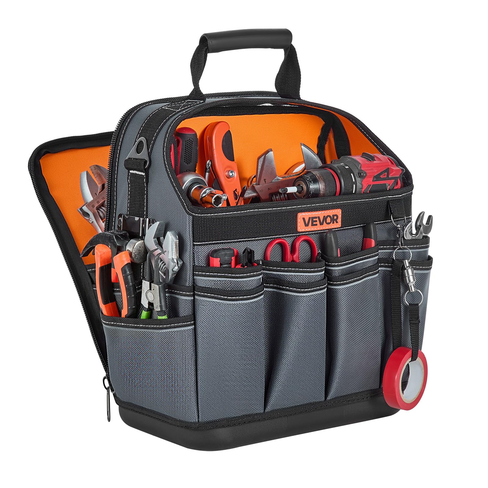 VEVOR Borsa Portautensili Aperta 335 mm, 39 Tasche, Organizer Portatile per Attrezzi con Base Rigida in Plastica, Resistente all'Acqua, Tracolla Regolabile, per Professionisti, Fai da Te e Cantiere
