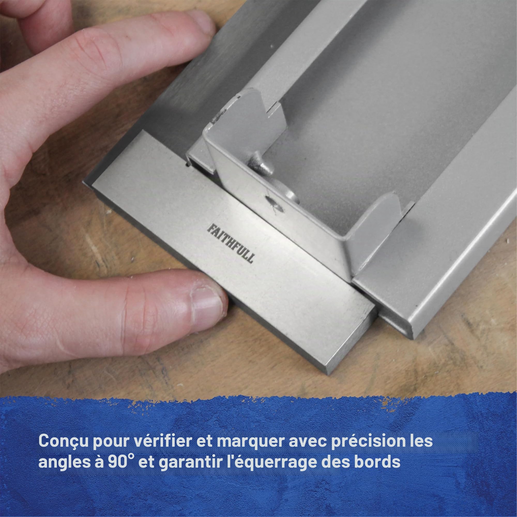 Équerre d'ingénieur Faithfull en acier, jeu de 4 pièces - 50, 75, 100, 150 mm (2, 3, 4 et 6 pouces), rectifiée avec précision, lame en acier trempé, coffret de rangement en bois