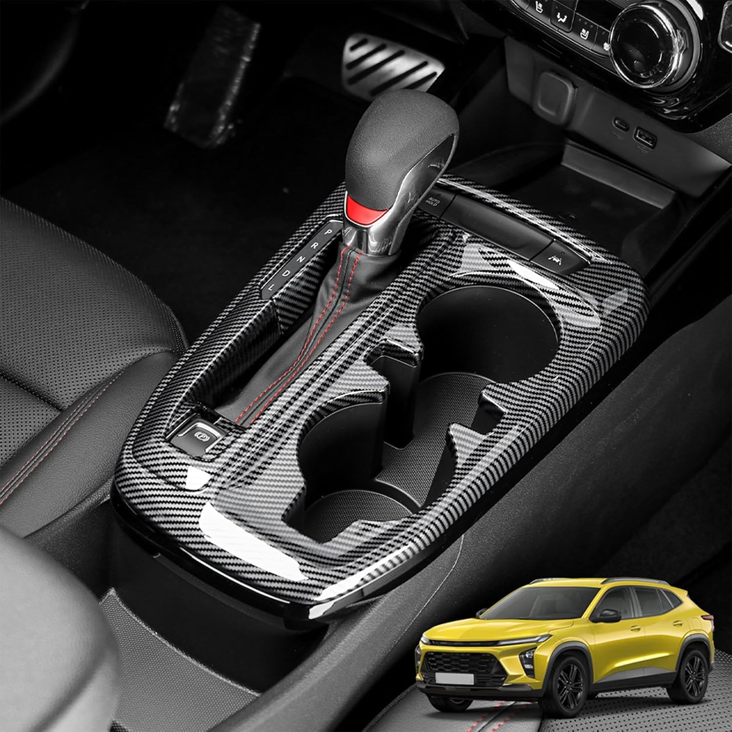 Center Console Gear Shift Panel Frame Cover Trim,Car Gear Shift Knob Console,Panel Trims,Cup Holder Frame Cover,Compatible with Chevy Trax 2024-2025 Accessories (Carbon Fiber Pattern)