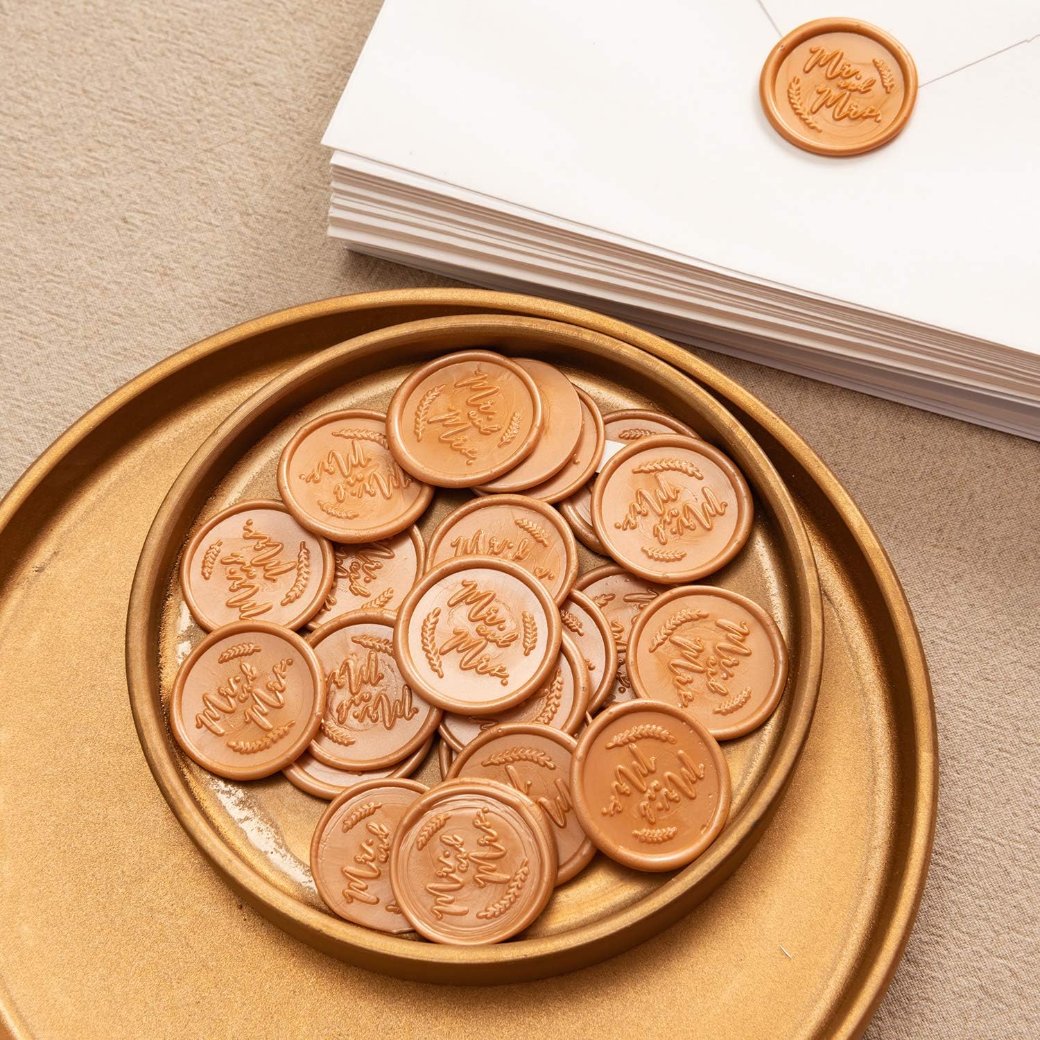Eisumy Handmade Wedding Mr Mrs Sealing Wax for Thank You Invatation Envelopes Stickers, Enevlope Seals, Tan Color, 25 Pcs, Diameter 1 Inch : Office Products
