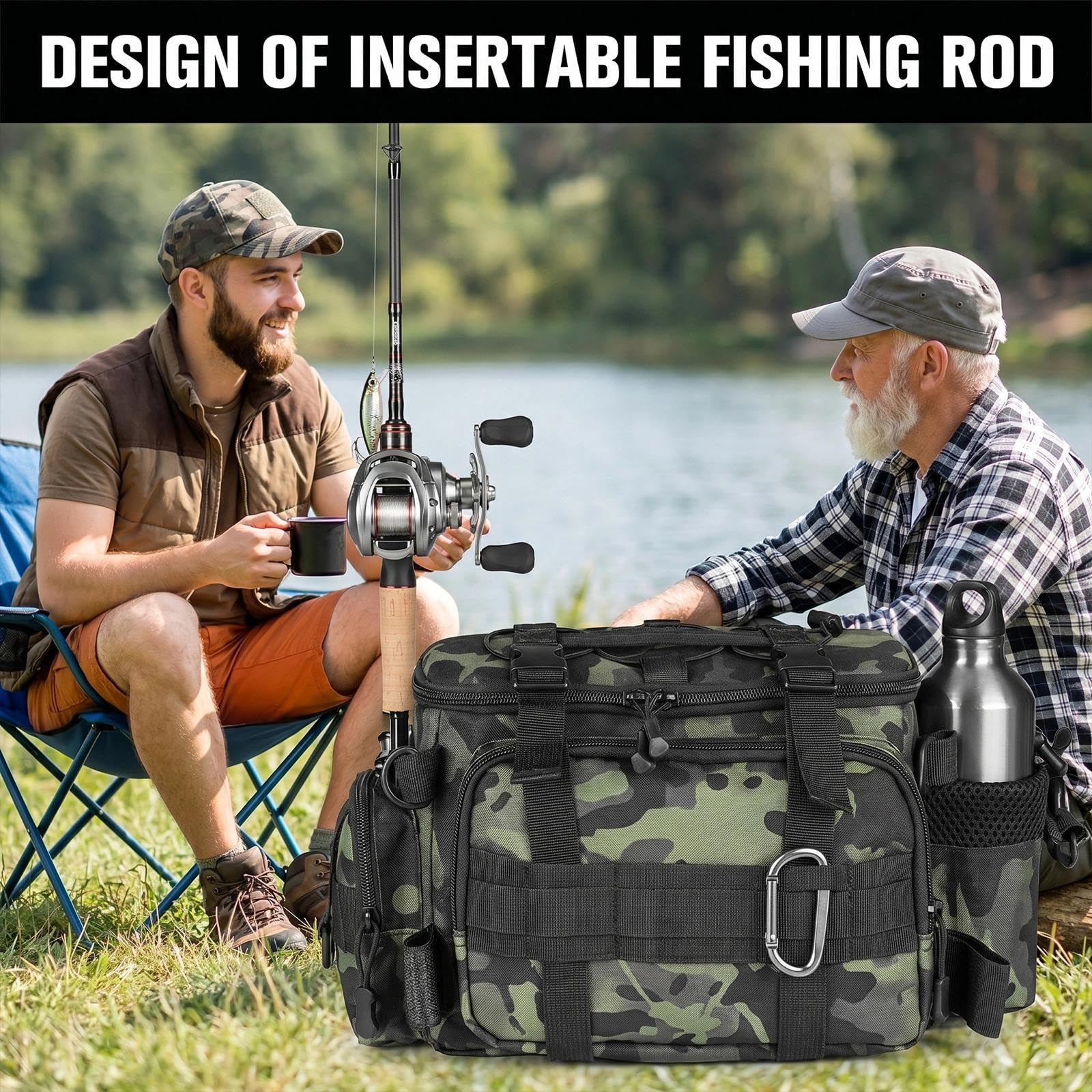 Borsa da Pesca Impermeabile Oxford Alta Capacita con Tracolla Regolabile e Organizzatore per Canna Mulinelli Esche e Attrezzatura Outdoor (Version C)