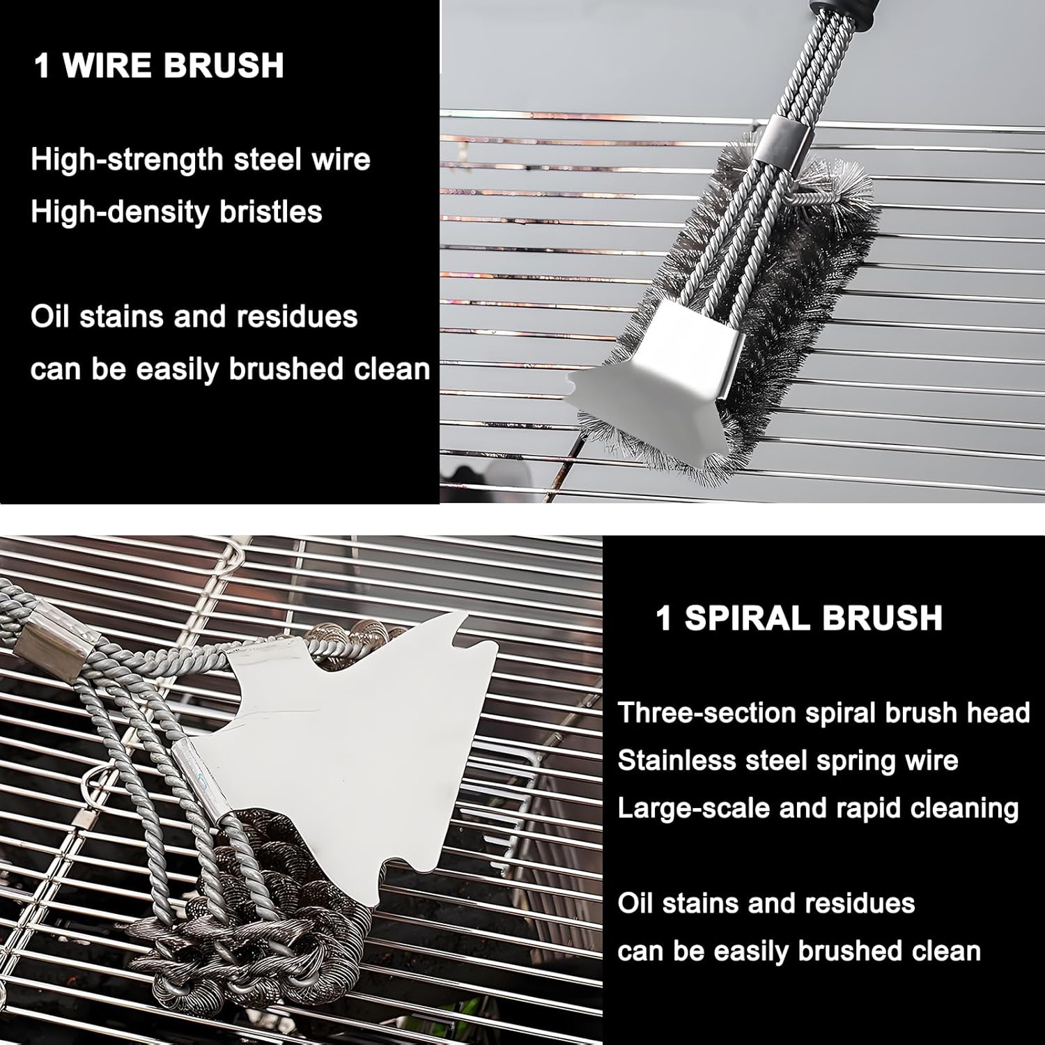(2Pcs) Bristle-Free Grill Brush & Scraper Set - Safe Stainless Steel BBQ Grate Cleaner for Porcelain/Weber Gas/Charcoal Grills | Heavy Duty Grill Cleaning Kit Accessories (Gifts for Men/Dad)