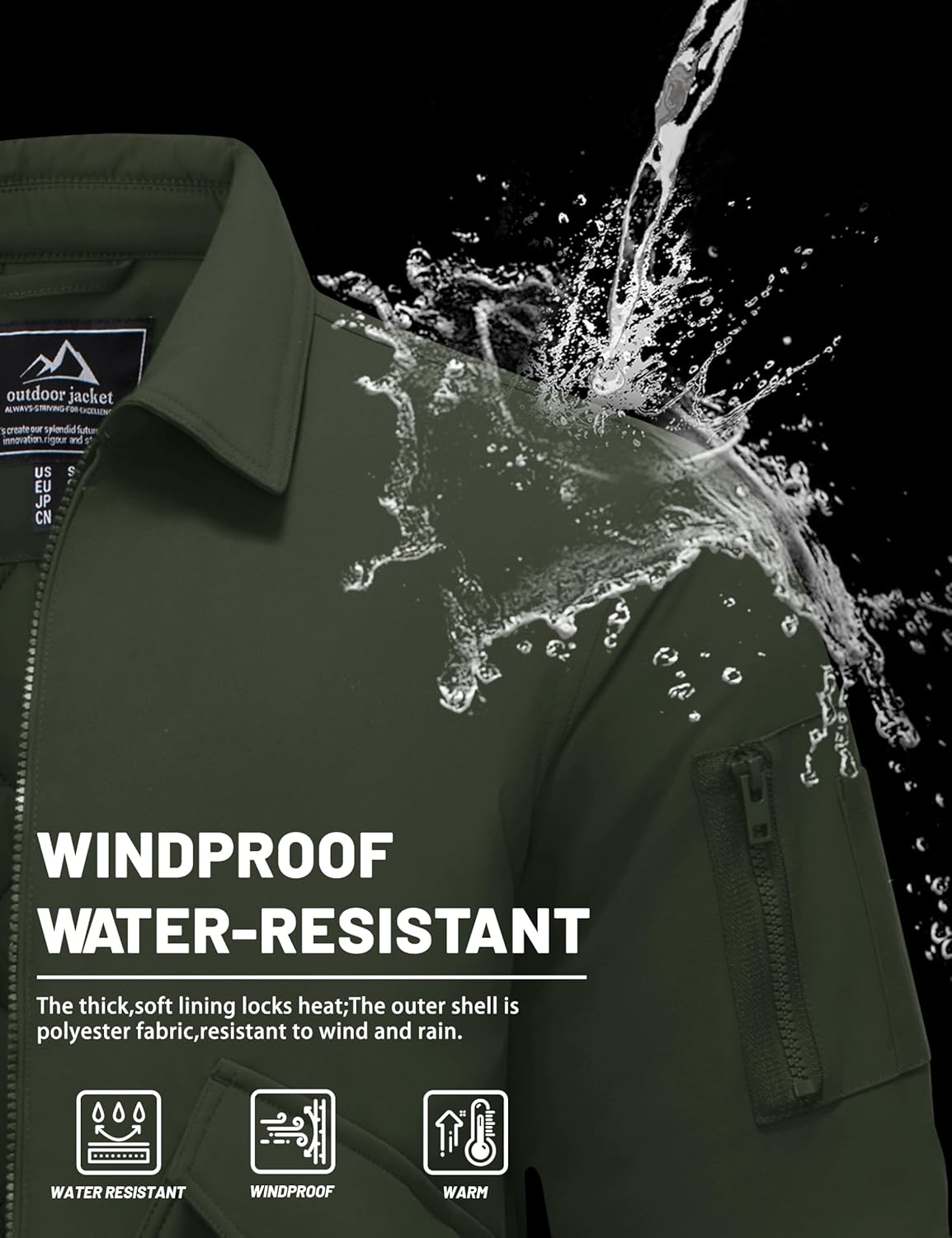 TACVASEN Men's Bomber Jacket Thick Quilted Jackets Zip Up Water Repellent Windproof Winter Warm Coat with 6 Pockets - Image 4