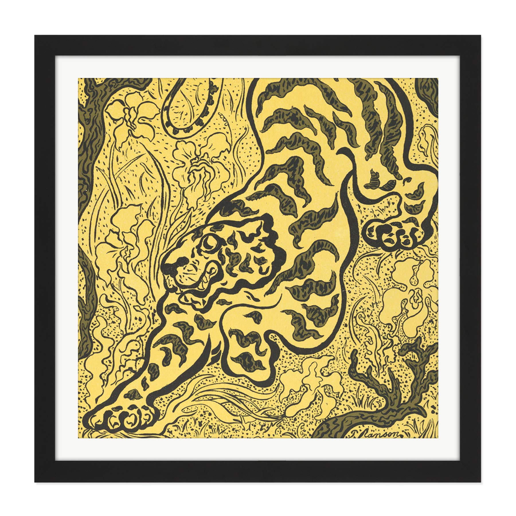 Artery8 Ranson Tiger In The Jungle Square Wooden Framed Wall Art Print Picture 16X16 Inch