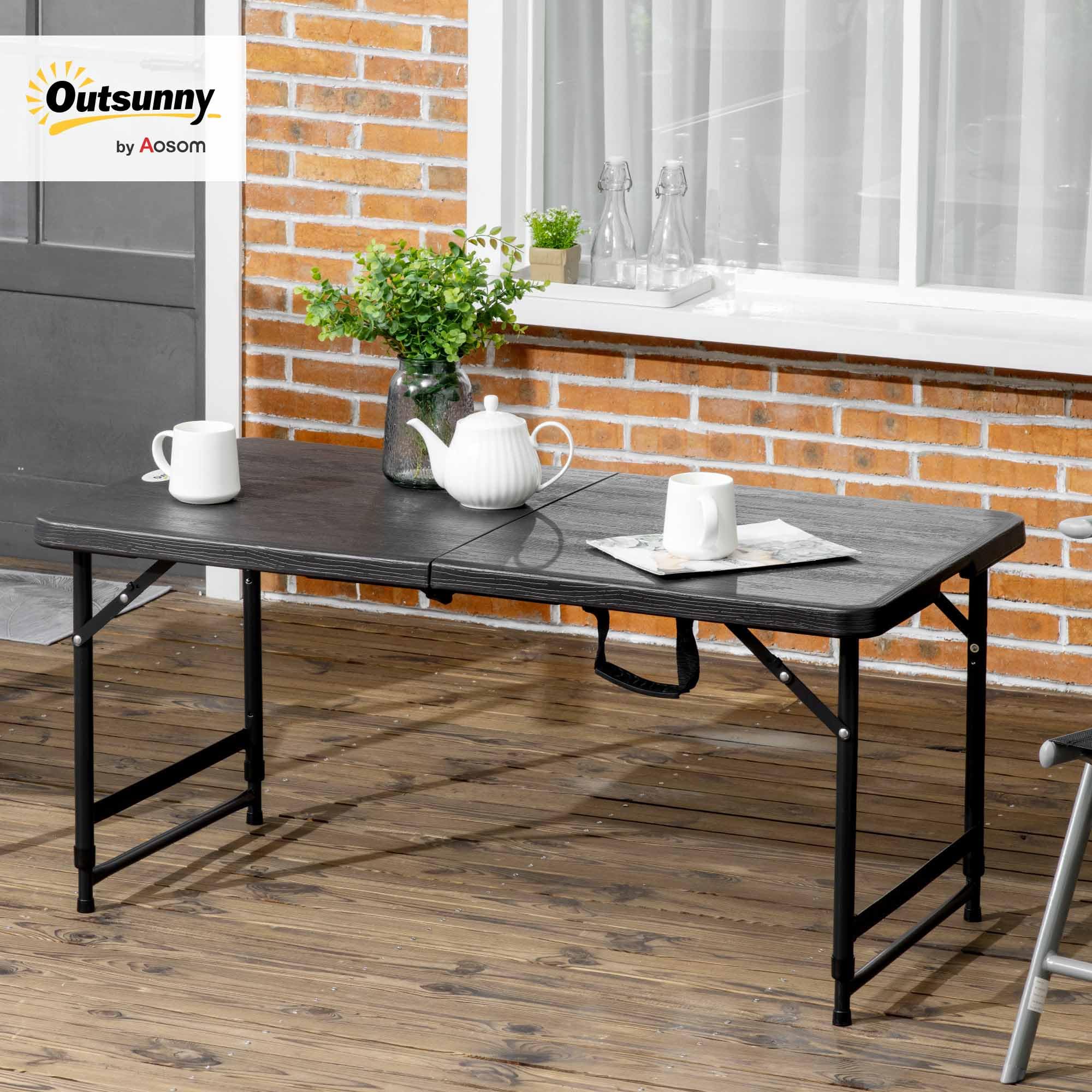 Outsunny Stół ogrodowy, składany stół z regulacją wysokości, stół tarasowy dla 4 osób, stół bufetowy ze stalowym stelażem, 118 x 60 x 74 cm, ciemnoszary