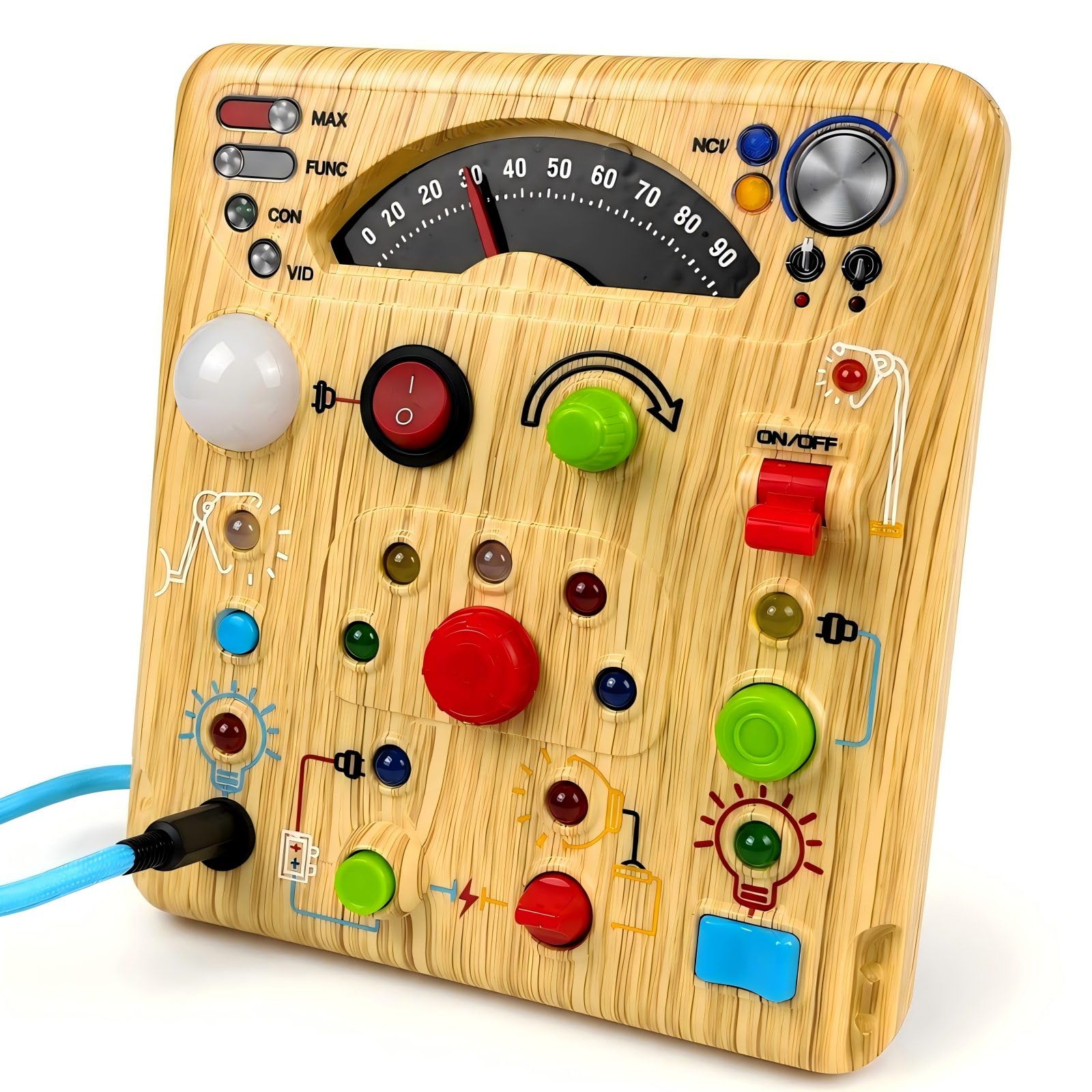 Plimto Montessori Busy Board with LED Light Switch for Toddlers Age 2 3 4