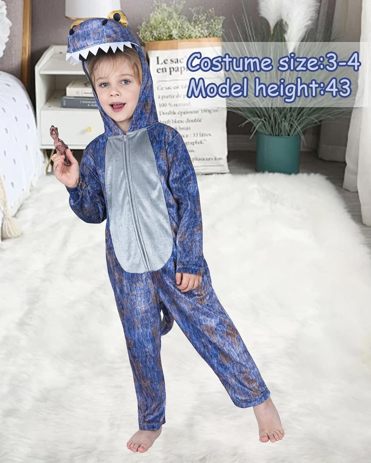 Wizland Toddlers Dinosaur Onesie Kids T Rex Costume Triceratops Velour, Kid Dinosaur Costume for Halloween - Image 4
