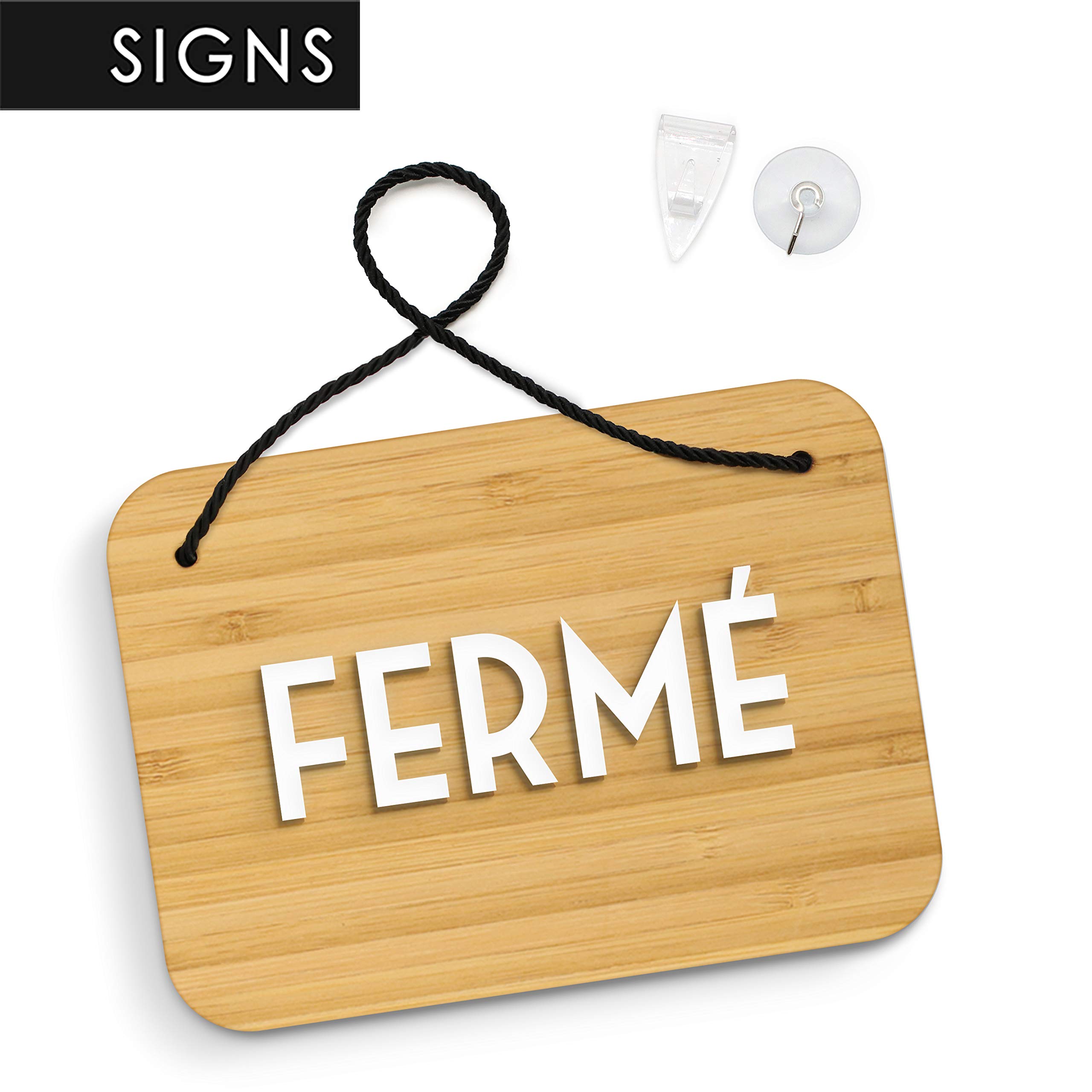 SIGNS | Retrò Vintage panneau Ouvert/Fermé - Enseigne à Suspendre [OC15] - Bambou Ouvert/Fermé Plaque de porte suspendue à double face - Plaque de fenêtre pour magasin professionnel réversible