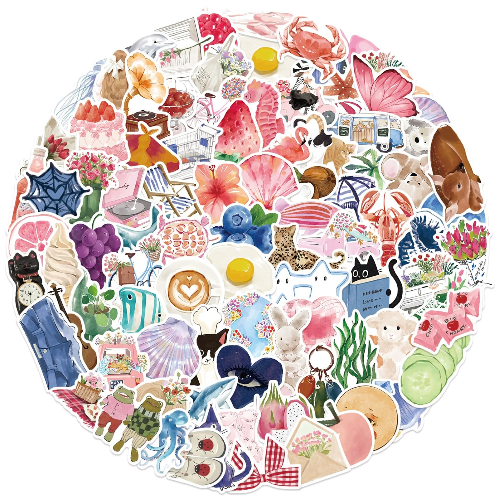 Stickers Pack,100PCS Aesthetic Stickers,Cute Watercolour Journal Graffiti Vinyl Decals for Girls Teens Adults Water Bottles Laptop Computer Skateboard Bicycle Helmet Phone Luggage Journal Scrapbook