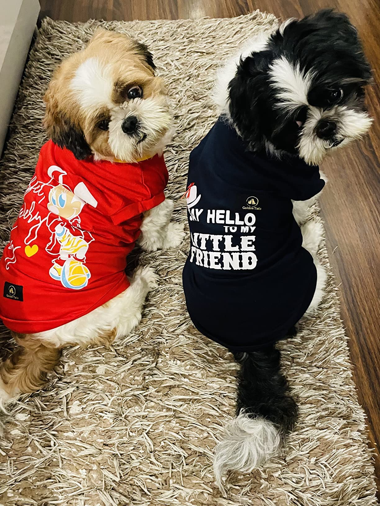 Golden Tails Printed Tshirts for Dogs and Cats Dog Shirts Costumes Pet T-Shirts - Red and Navy Blue (Medium 16") Set of 2 Tshirts,Cotton 1