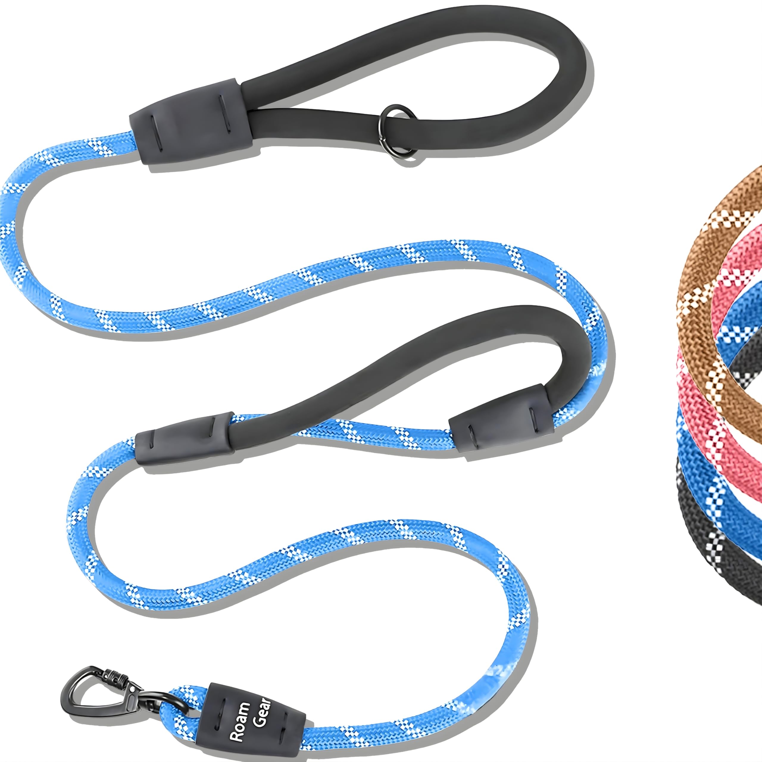 6 Foot Dog Leash, Two Extra Padded Handles, Locking Carabiner Clip, Reflective for Night Visibility, Weatherproof, Heavy Duty Rope Leash, Roam Gear (