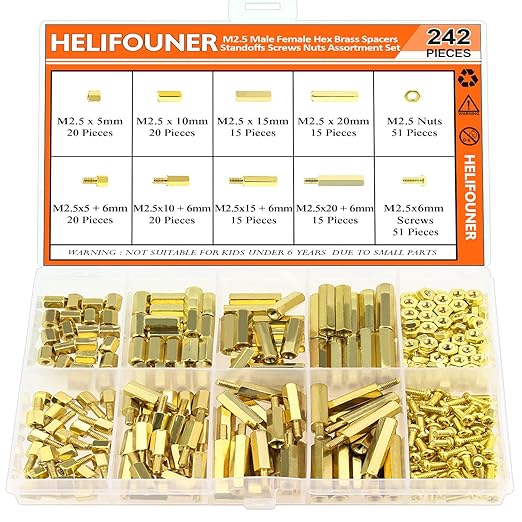 242 Pieces M2.5 Male Female Hex Brass Spacers Standoffs Screws Nuts Assortment Kit, Threaded Pillar for Printed Circuit Board Motherboard