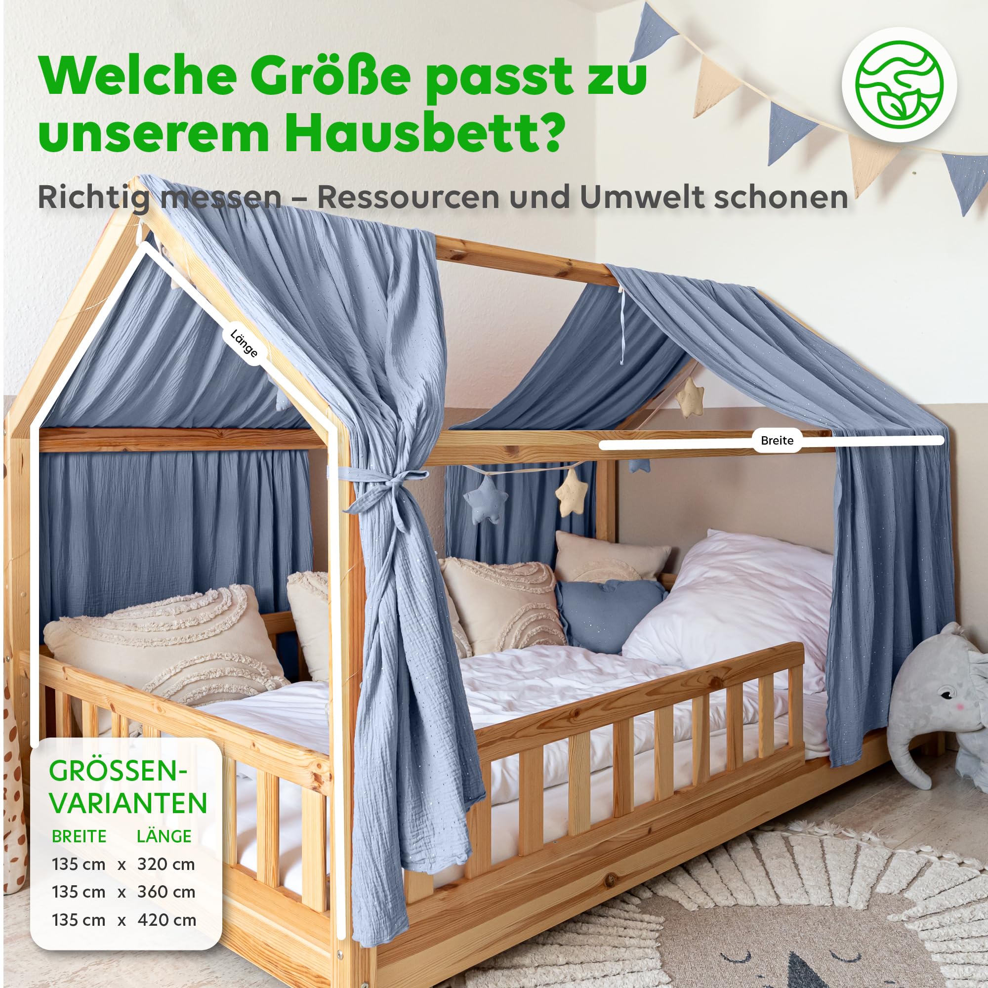 Lilimaus Huisbed Hemel [in 12 kleuren] stoffen hemel van 100% katoen mousseline - decoratie voor kinderbed