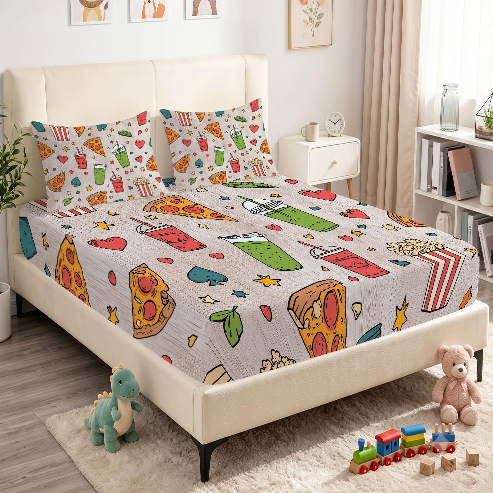 Prześcieradło z gumką Cartoon Food 160 x 200 cm prześcieradło zestaw