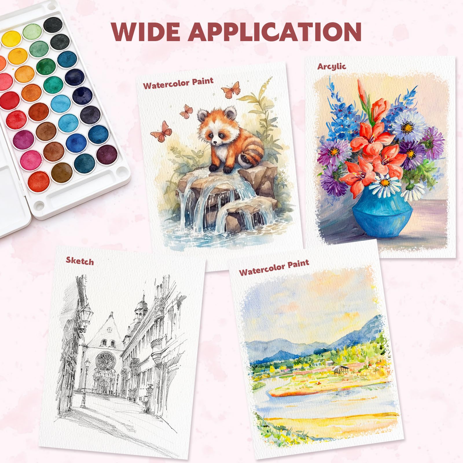 Aquarellpapierblock mit 2 Aquarellpinseln, 22,9 x 30,5 cm, 300 g/m² Wasserfarbenpapier, kaltgepresst, reißbar, Aquarell-Skizzenbuch zum Malen, 30 Blatt