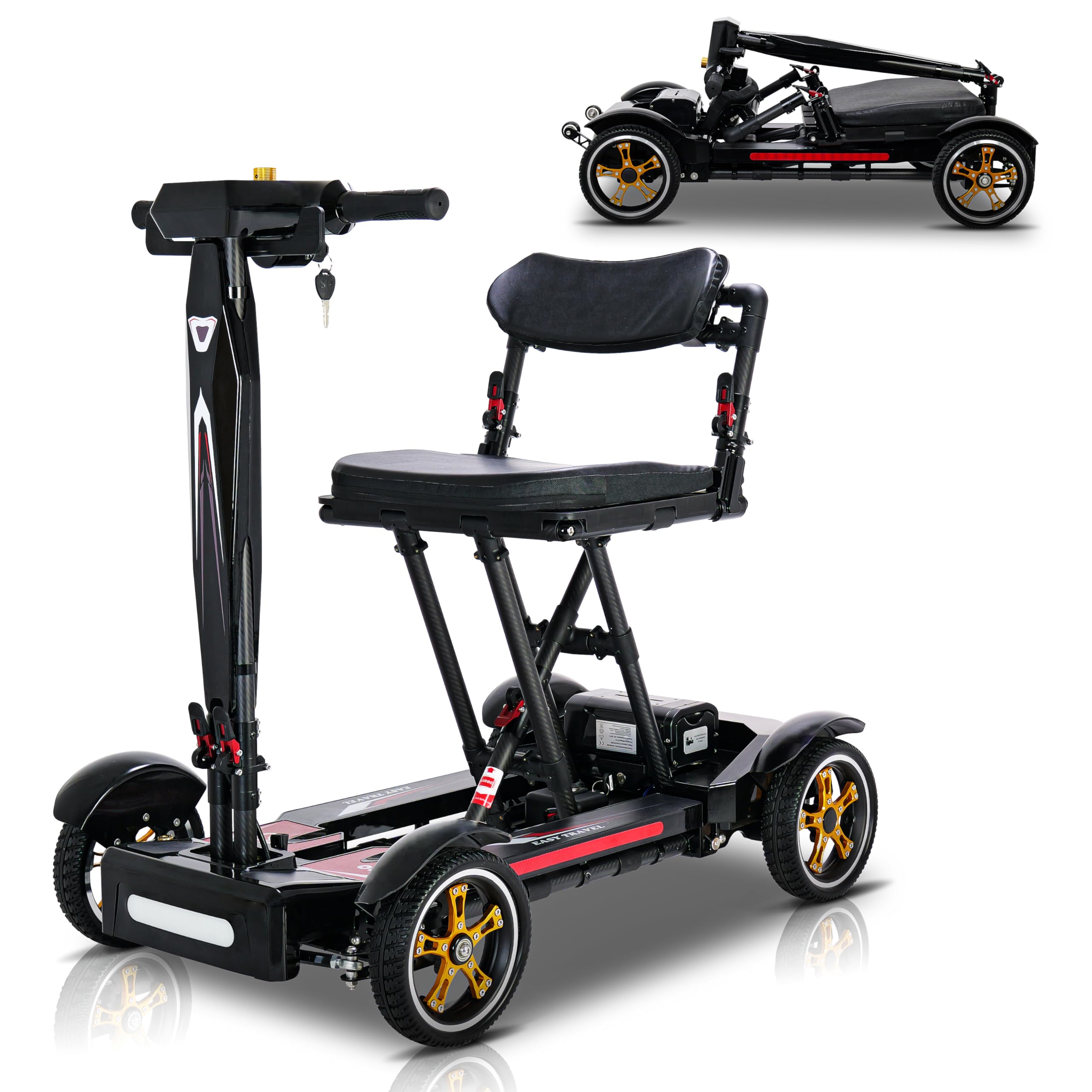 Silla de ruedas eléctrica plegable ultraligera de 17 kg (38 lbs), scooter de movilidad con 90% de fibra de carbono, doble batería y 20 km de autonomía. Montaje rápido en 30 segundos for viajar.