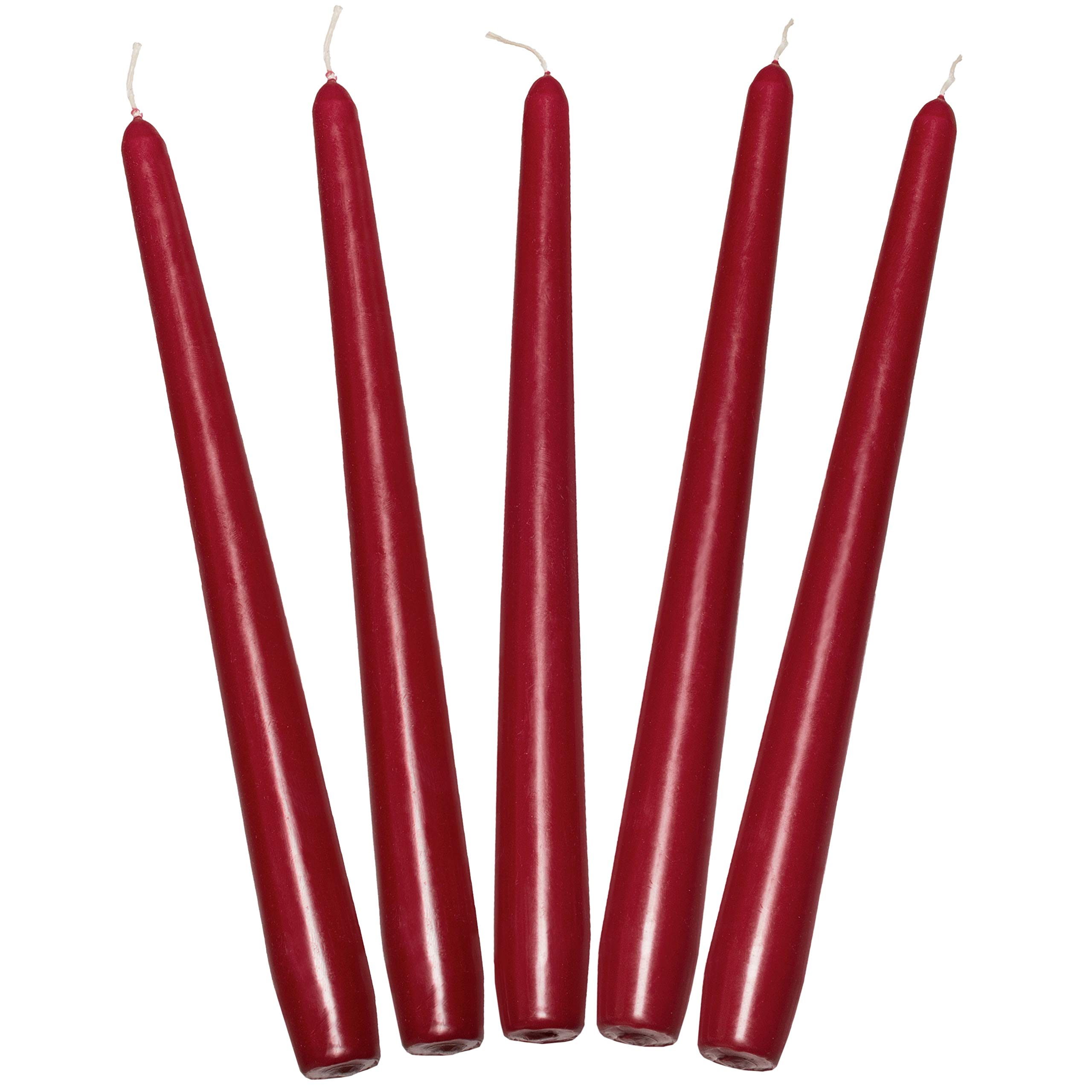Deli Supplies Dinner Party Christmas Table Decor Bistro Candles Non Drip Tapered 9” 24cm Tall Taper Candle 7 Hour Burn Time Smokeless and Dripless Quality Wax (Burgundy, 5)