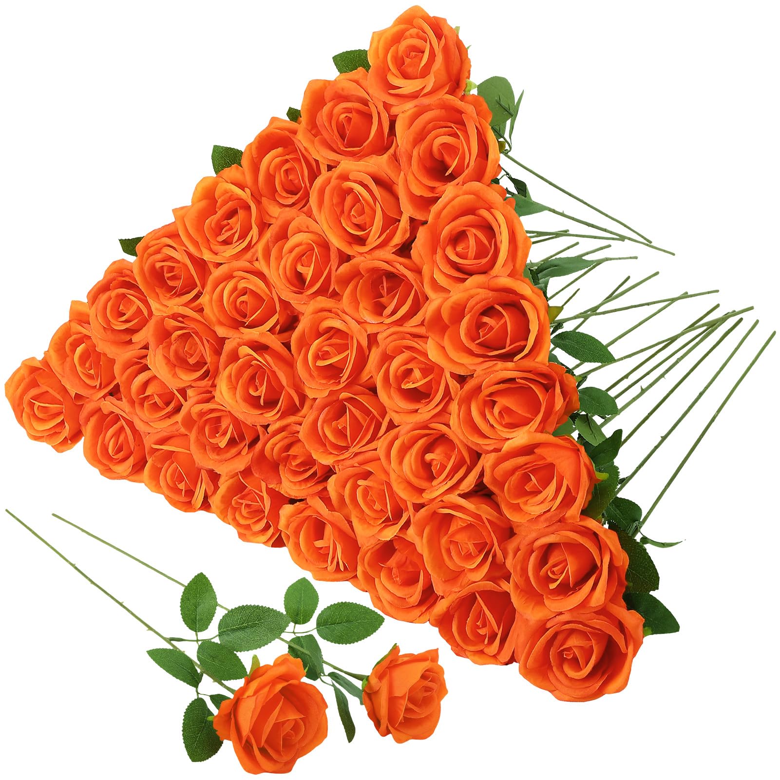 saerryor 36 Pcs Orange Artificial Roses with Long Stems,Fake Silk Rose Artificial Flowers Bulk for Bridal Wedding Bouquet Centerpiece Ball Arrangement Party Decor — image 1