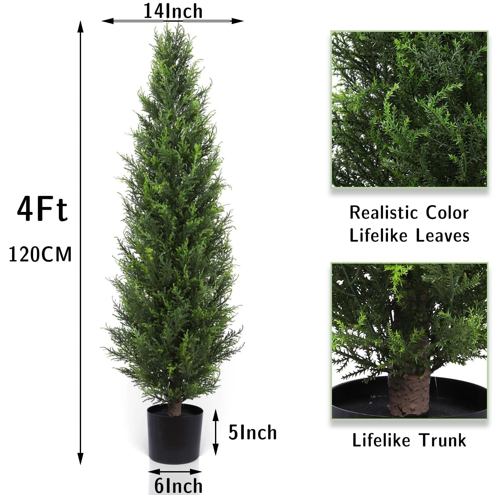 4FT Artificial Cedar Topiary Trees (Set Of 2) – UV Resistant Fake Outdoor Plants With Ground Spikes For Porch, Garden, Privacy