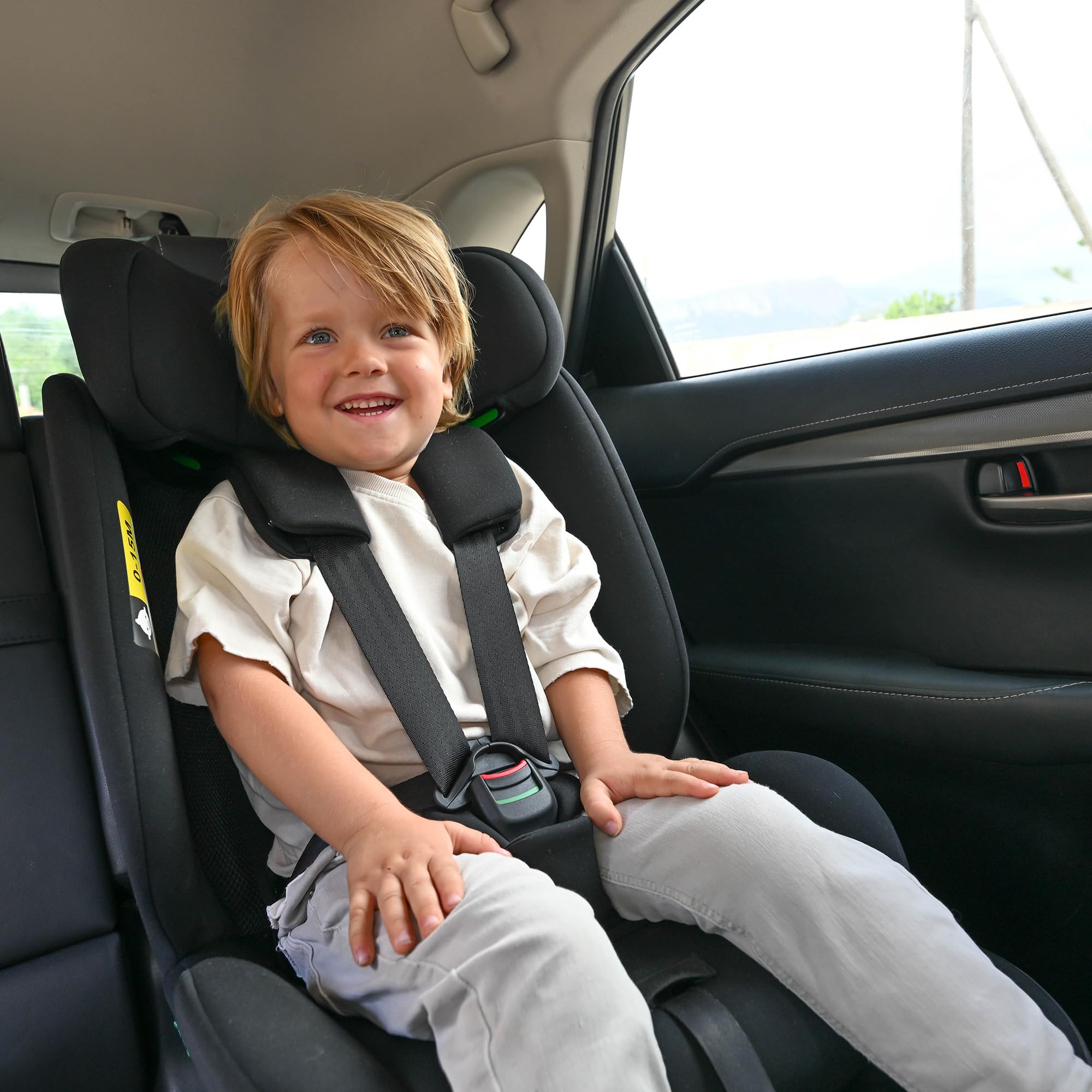 Deryan Carter i-Size - Asiento infantil para coche (75 – 150 cm, grupo 1/2/3, con cinturón de fijación, protección contra impactos laterales, reposacabezas ajustable, funda extraíble, 1,5 a 12 años