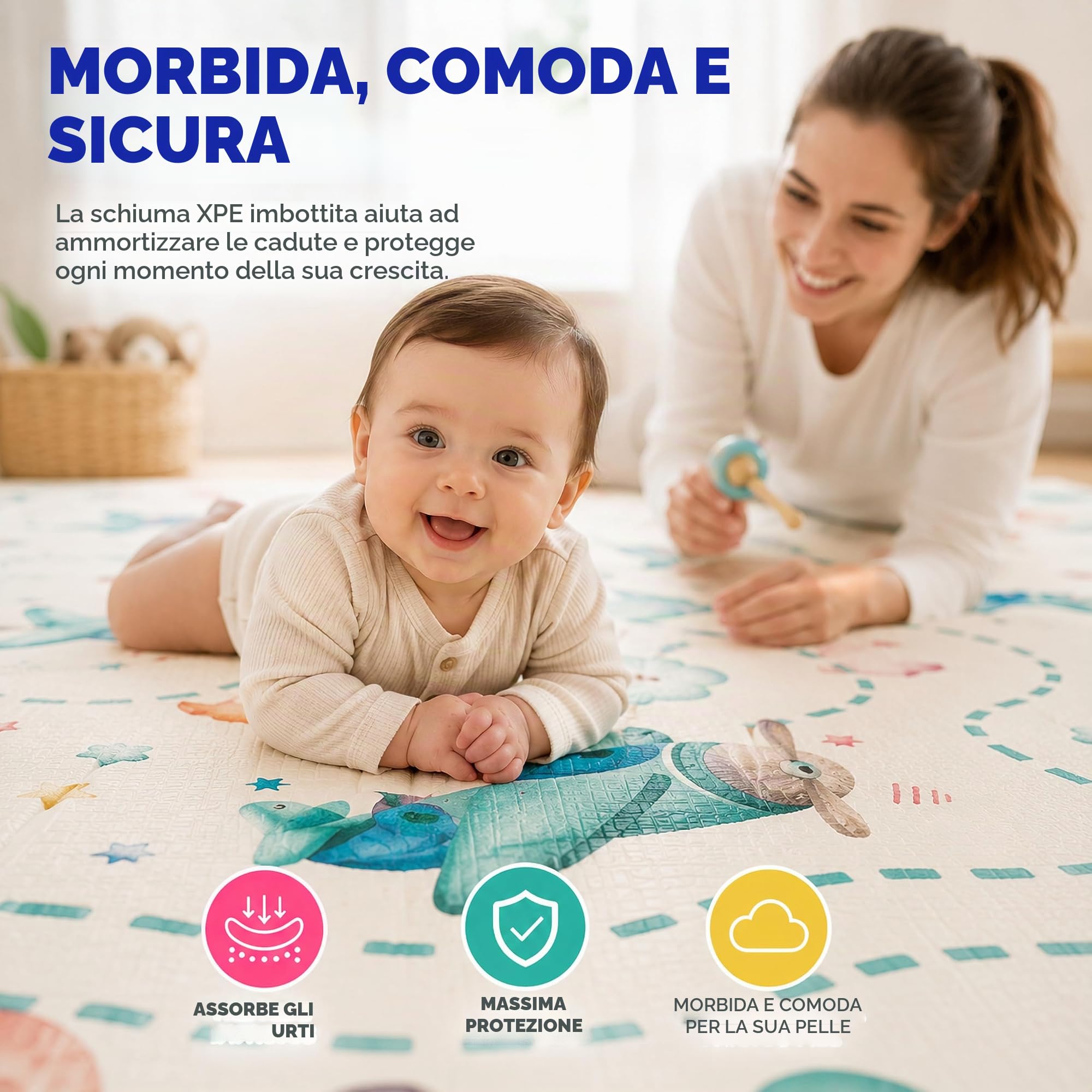 Tappeto Gioco per Bambini Pieghevole e Reversibile | Grande e Sicuro 178x196 cm XPE Non Tossico Certificato CE/ASTM | Educativo Evolutivo Decorativo Facile da Pulire